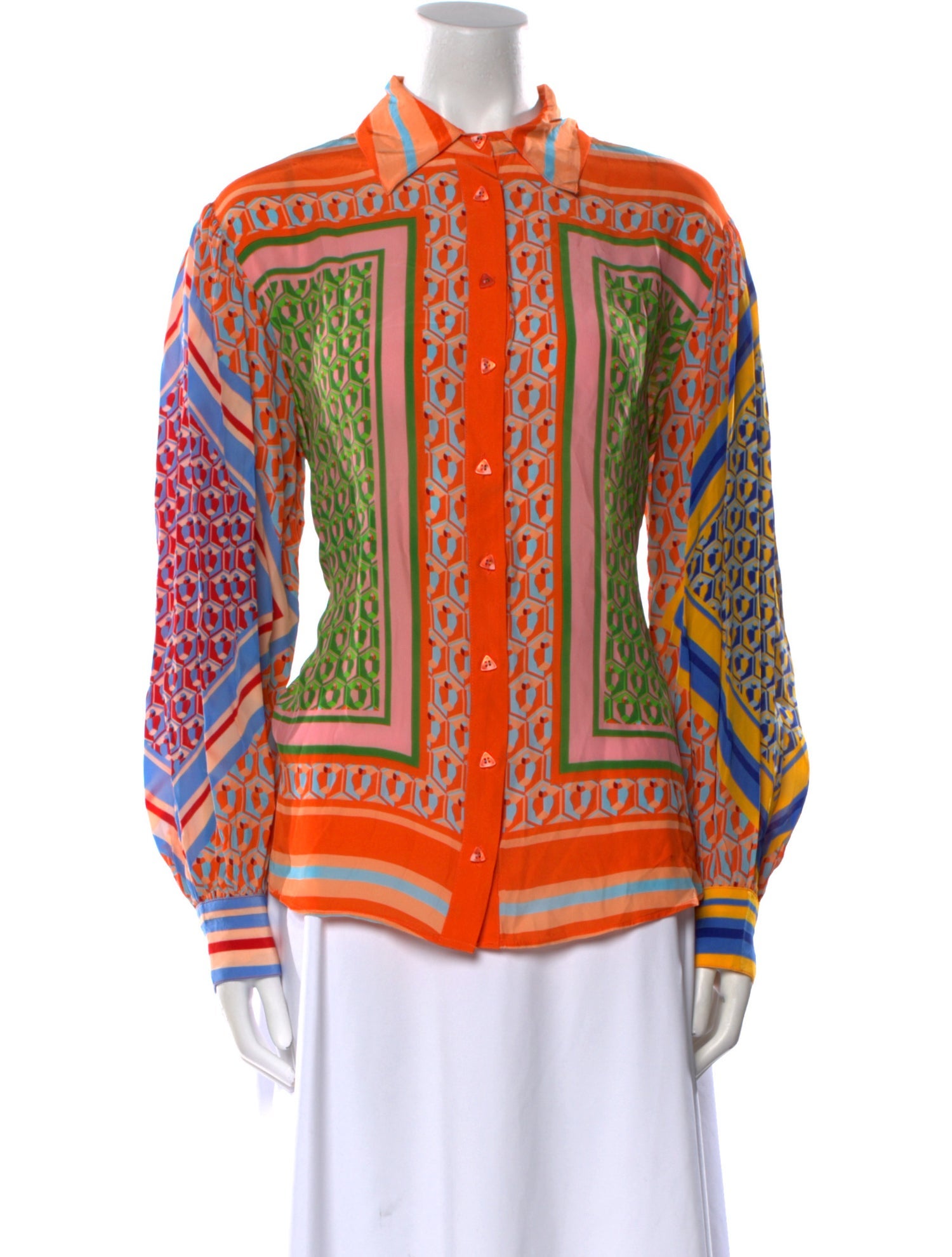 Farm Rio Printed Mock Neck Button-Up Top