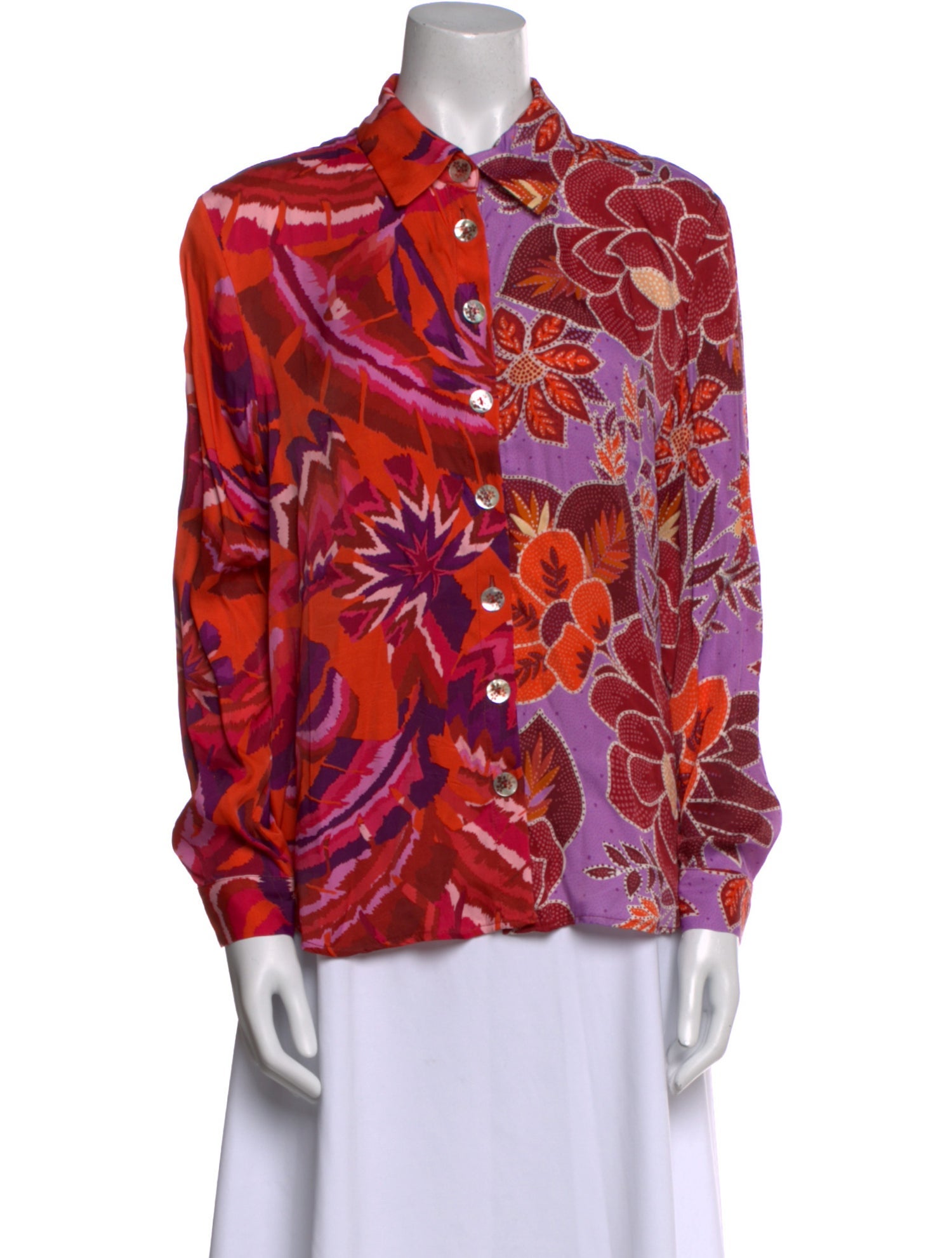 Farm Rio Floral Print Long Sleeve Button-Up Top