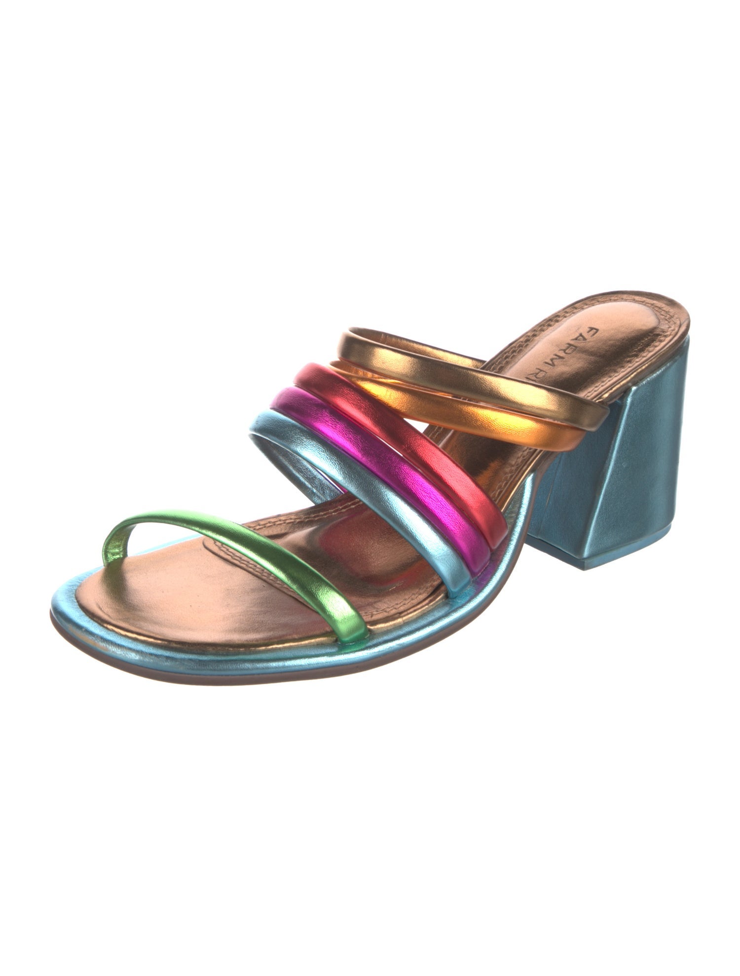 Farm Rio Leather Colorblock Pattern Slides