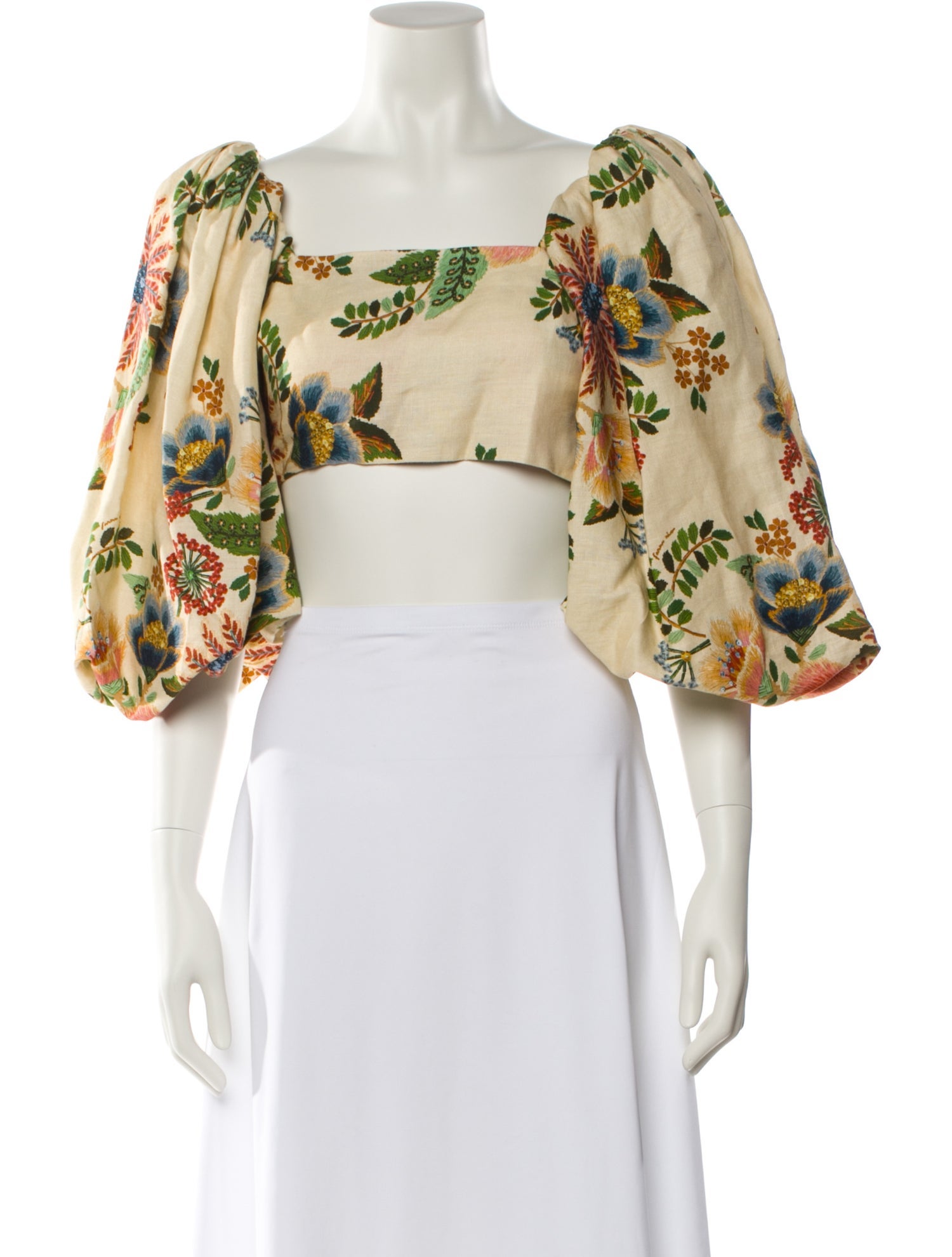 Farm Rio Linen Floral Print Crop Top