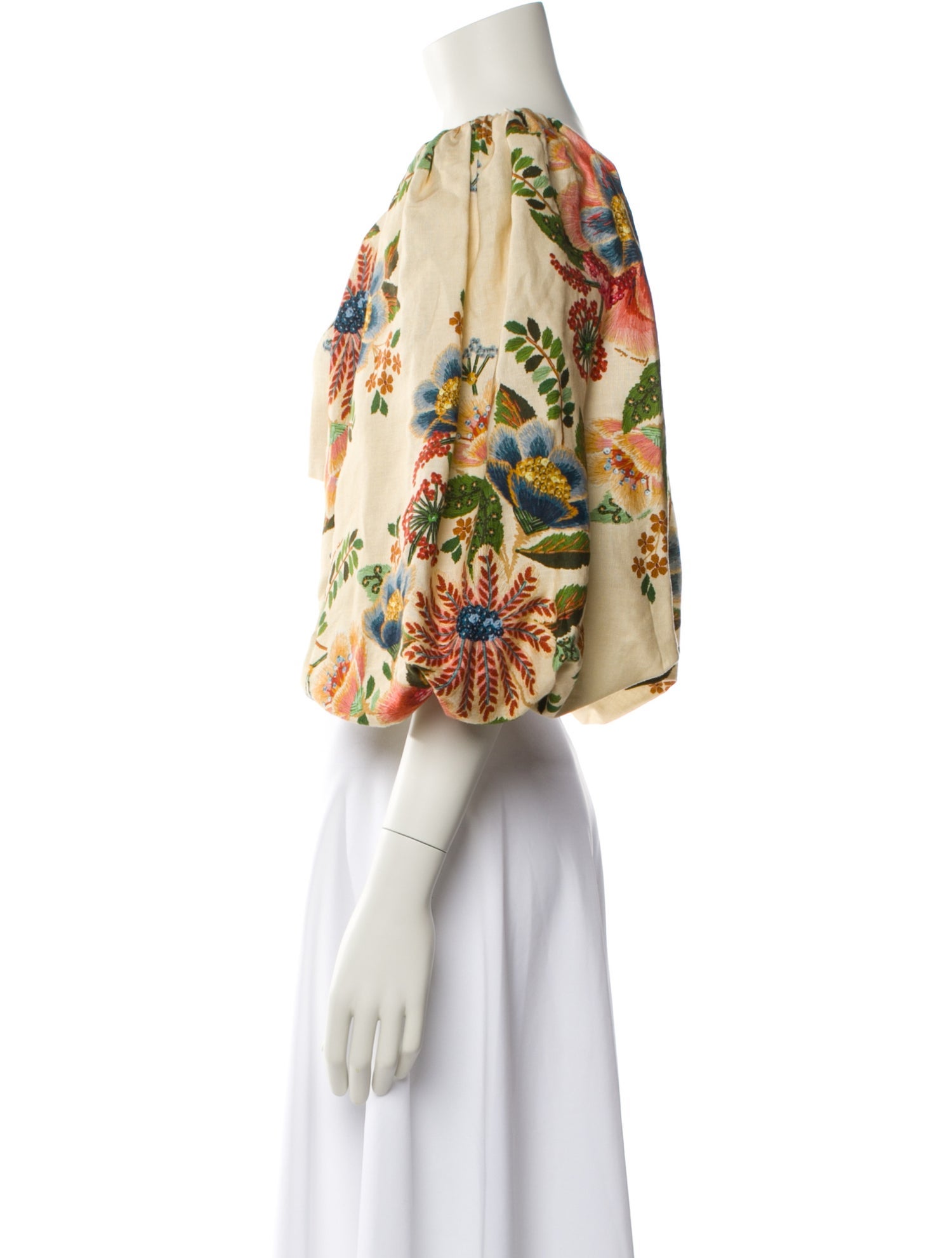 Farm Rio Linen Floral Print Crop Top