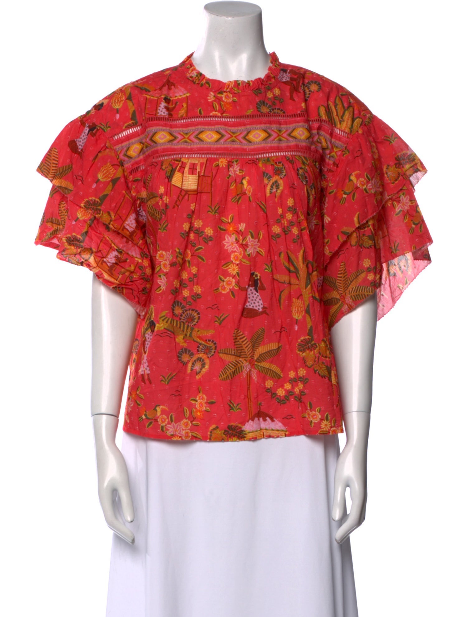 Farm Rio Floral Print Crew Neck Blouse