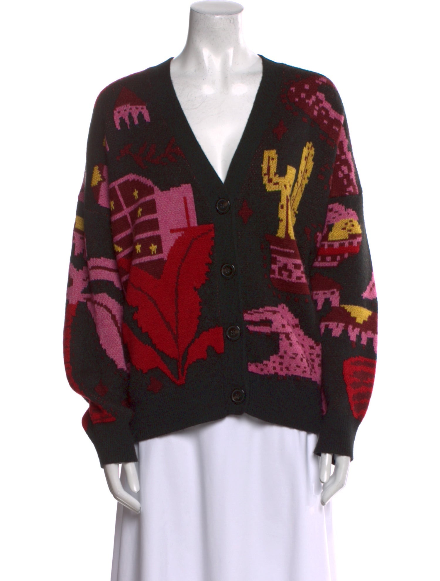 Farm Rio Printed V-Neck Sweater