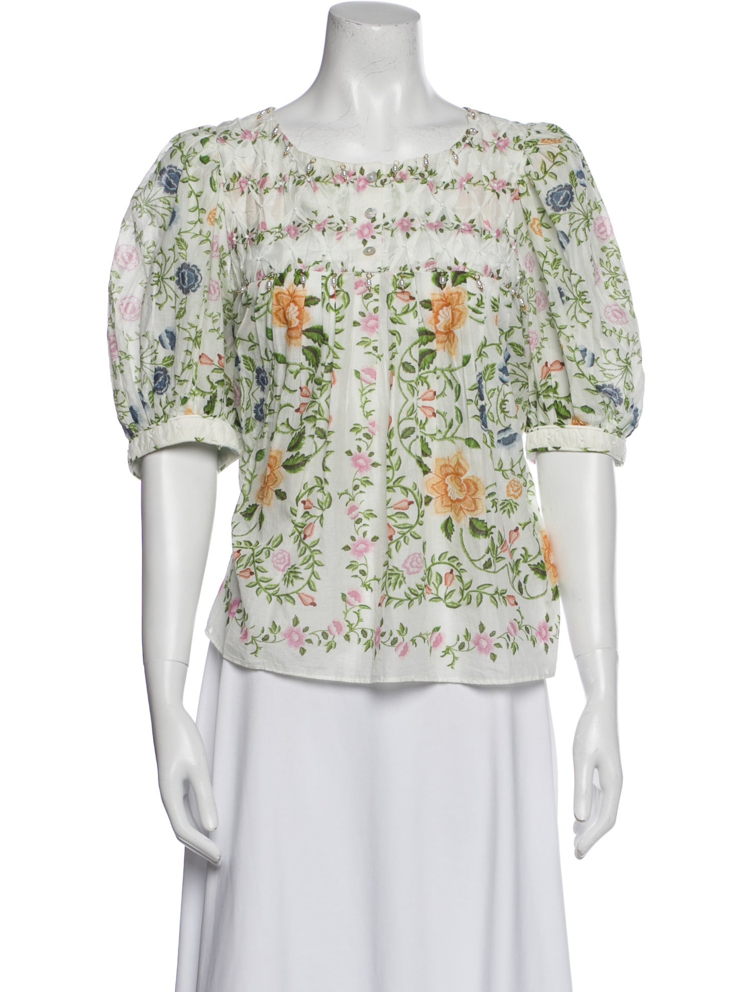 Farm Rio Floral Print Bateau Neckline T-Shirt