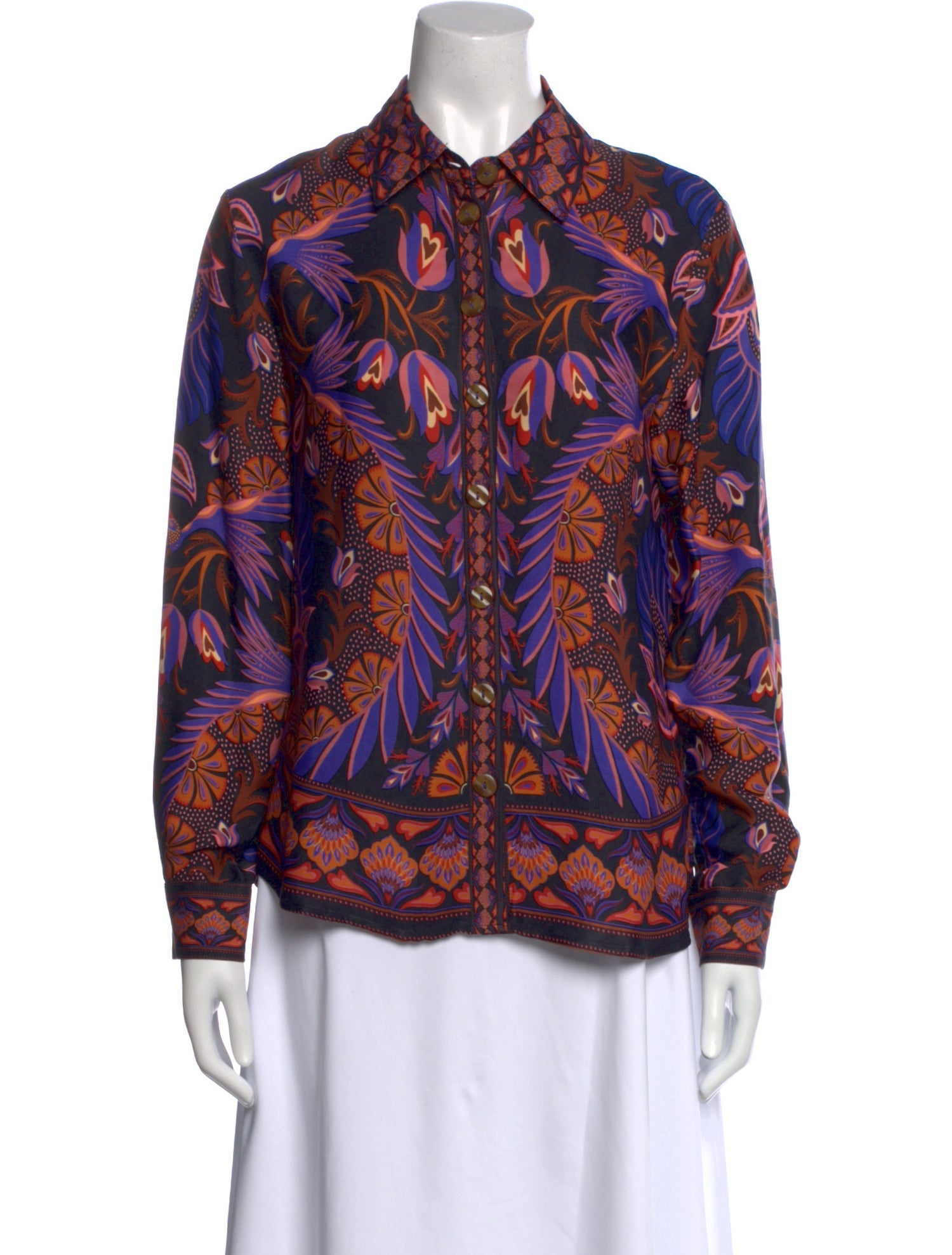 Farm Rio Paisley Print Long Sleeve Button-Up Top