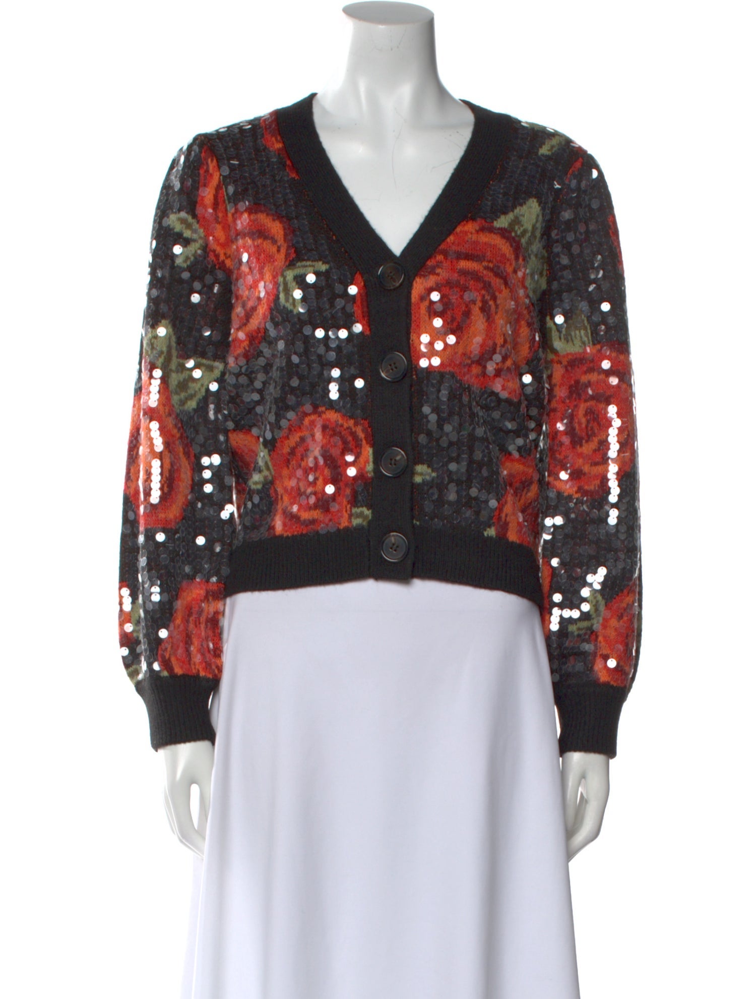 Farm Rio Floral Print V-Neck Sweater