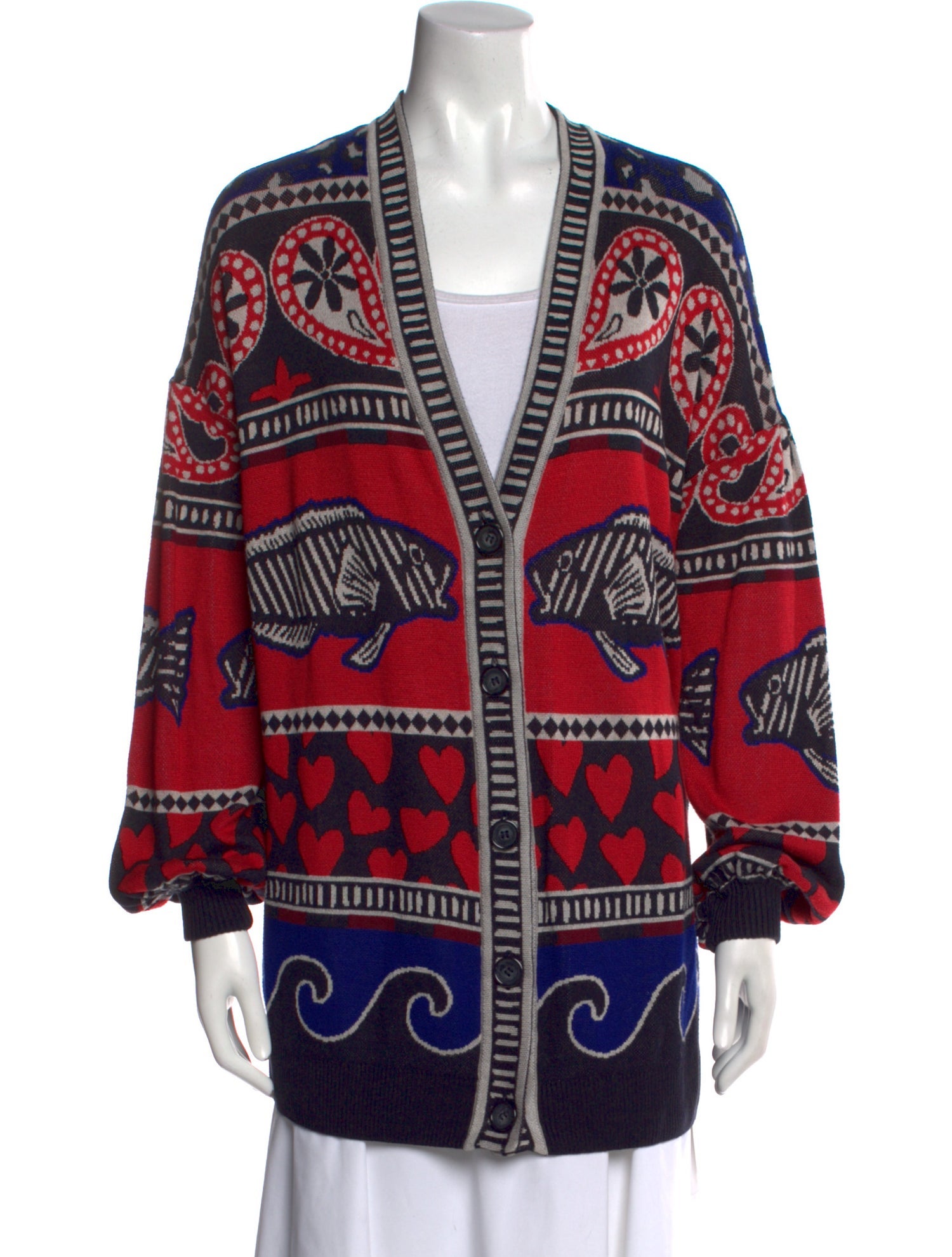 Farm Rio Printed Plunge Neckline Sweater