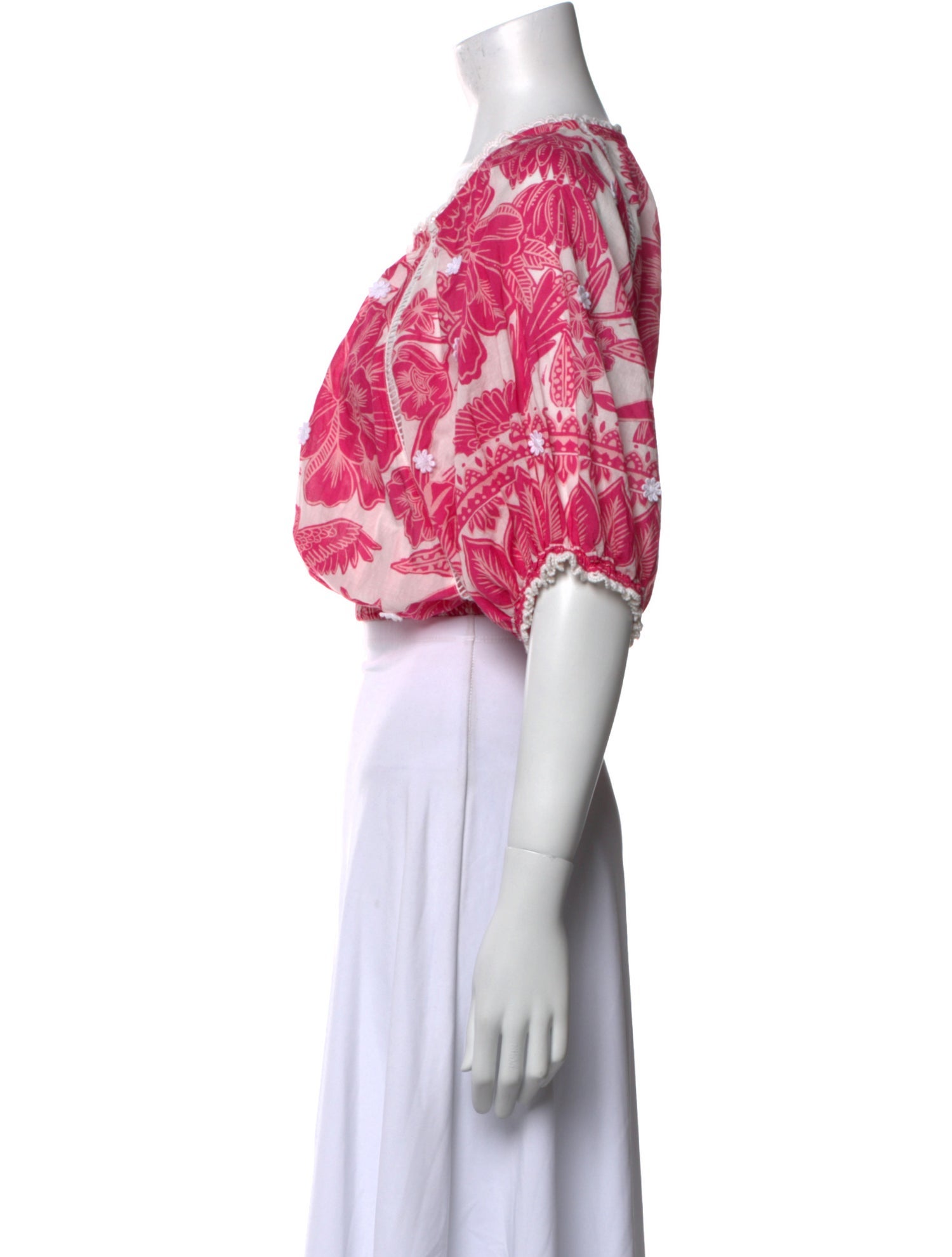 Farm Rio Floral Print Bateau Neckline Crop Top