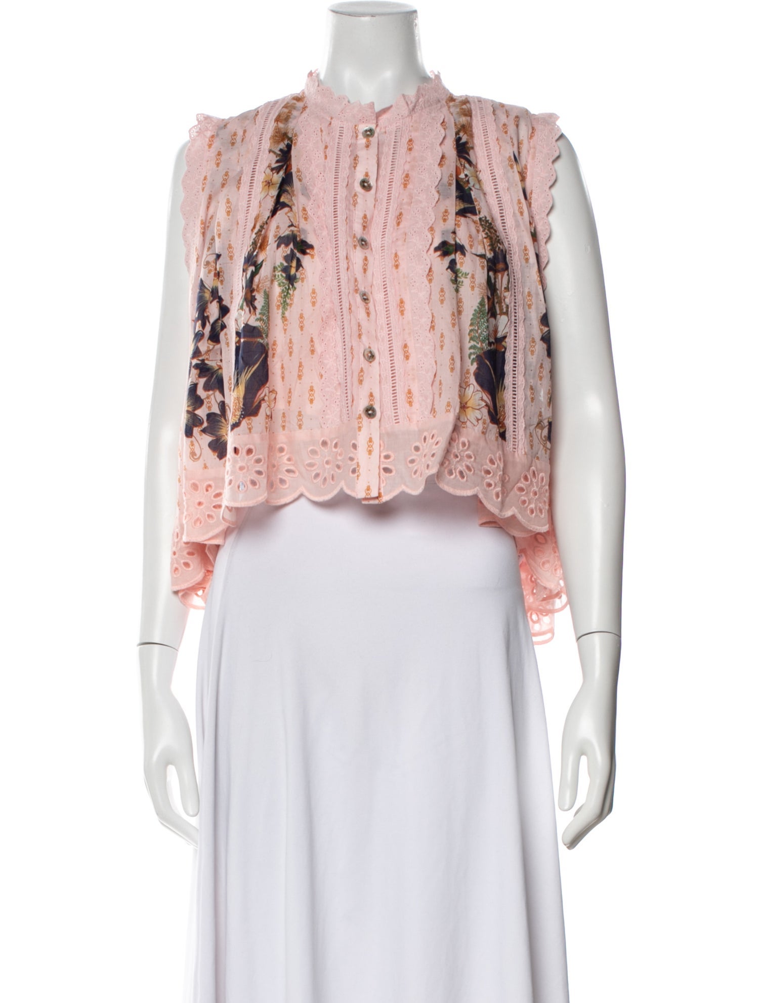 Farm Rio Floral Print Mock Neck Crop Top