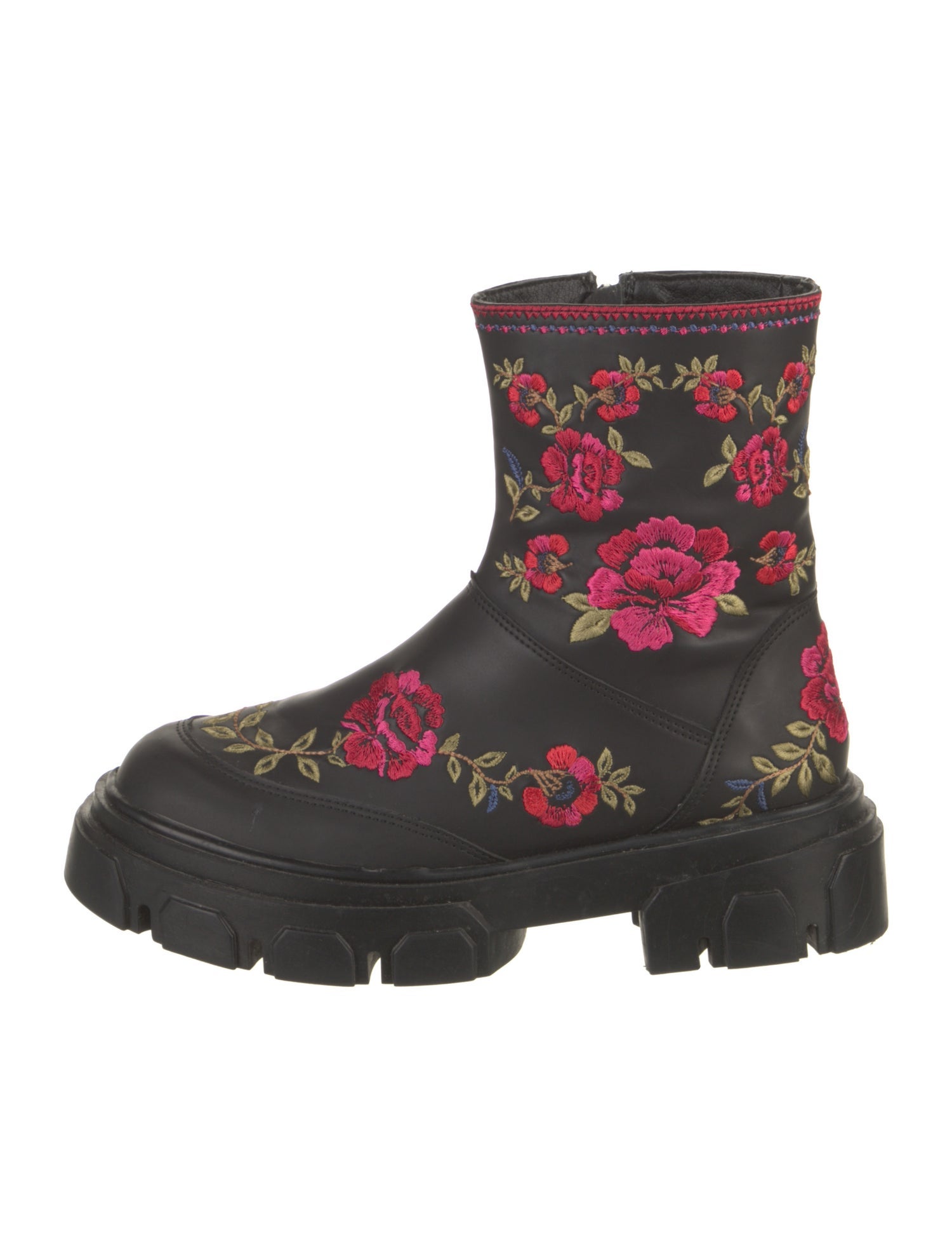 Farm Rio Leather Floral Print Combat Boots
