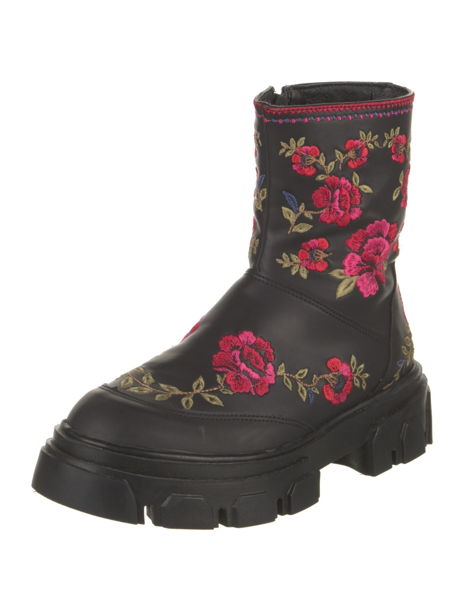 Farm Rio Leather Floral Print Combat Boots