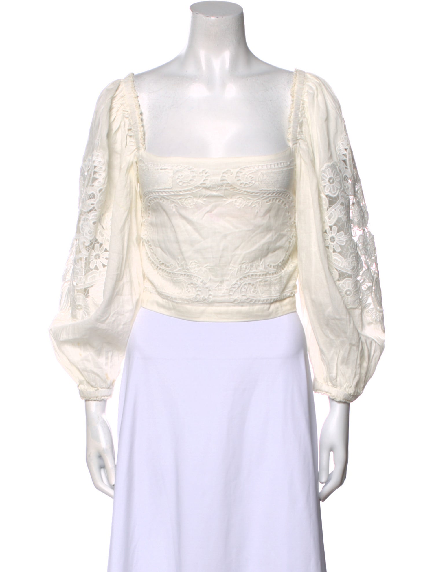 Farm Rio Square Neckline Three-Quarter Sleeve Crop Top