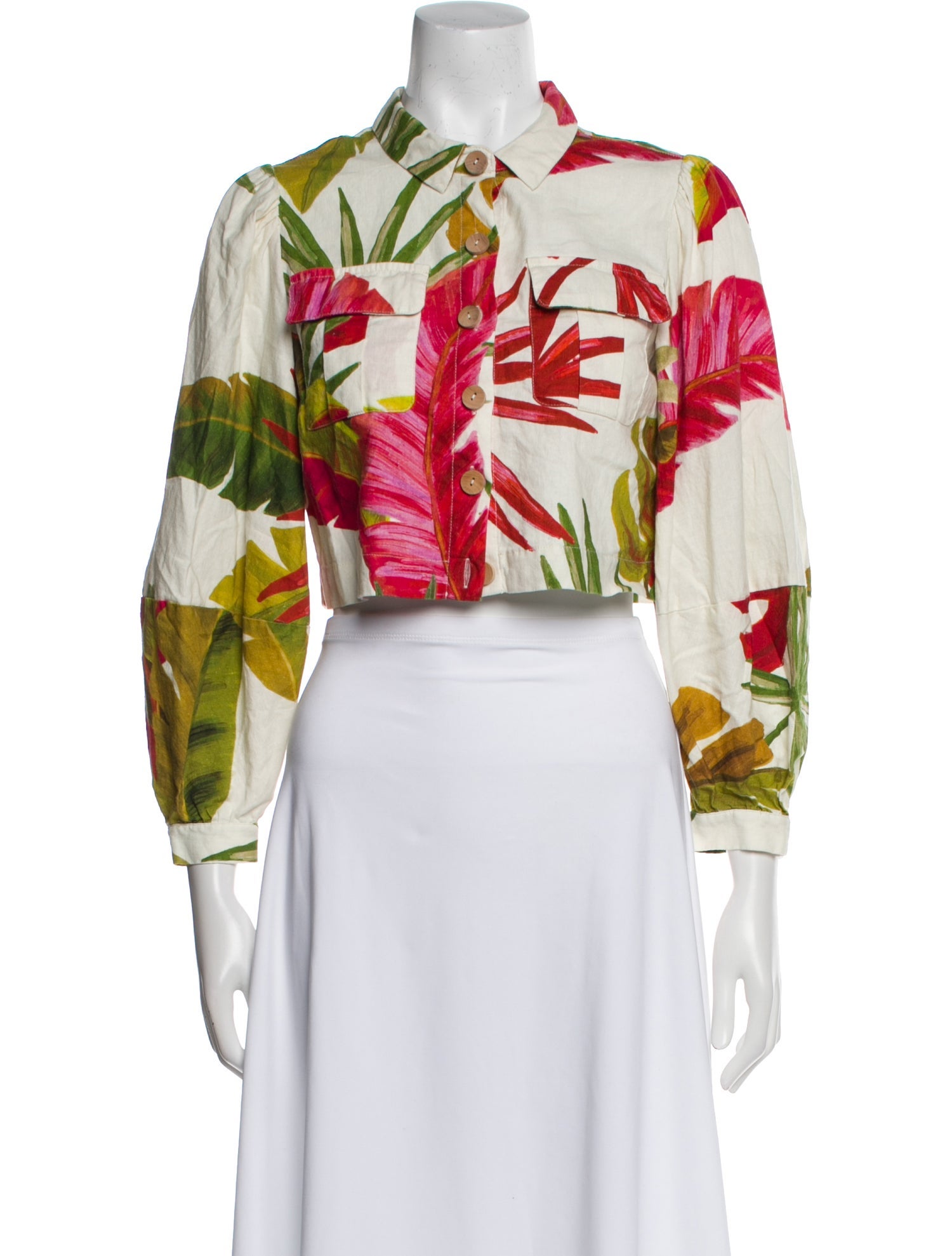 Farm Rio Printed Three-Quarter Sleeve Crop Top