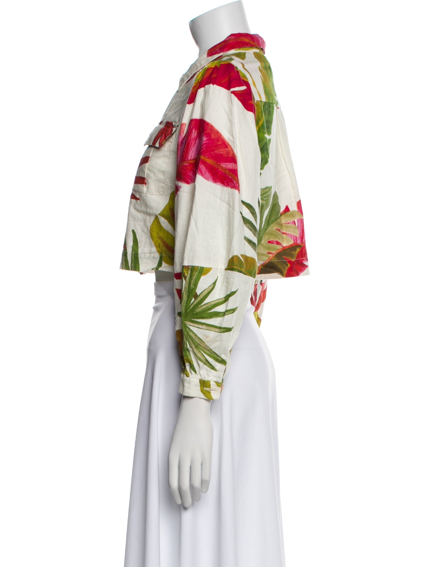 Farm Rio Printed Three-Quarter Sleeve Crop Top