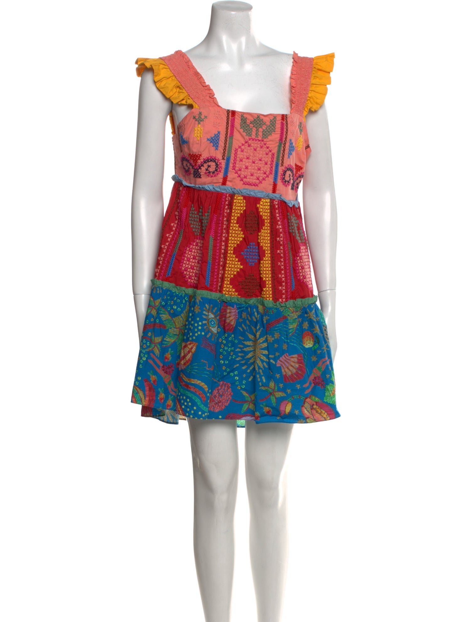 farm rio embroidered square-neck dress Red Tropical Cross Stitch Embroidered Euroflax™ Premium Linen Midi Dre – FARM  Rio main image 1