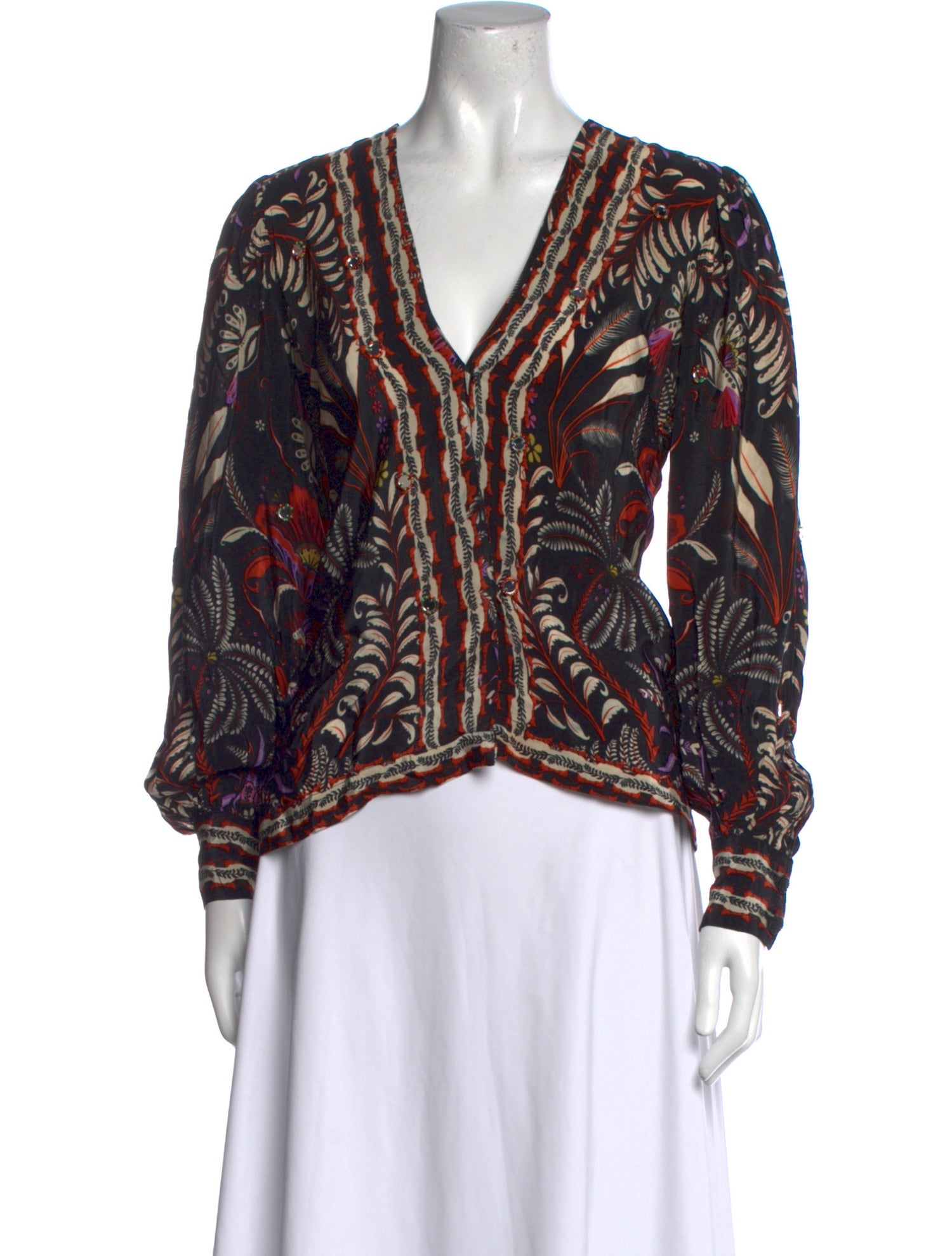 Farm Rio Printed V-Neck Blouse