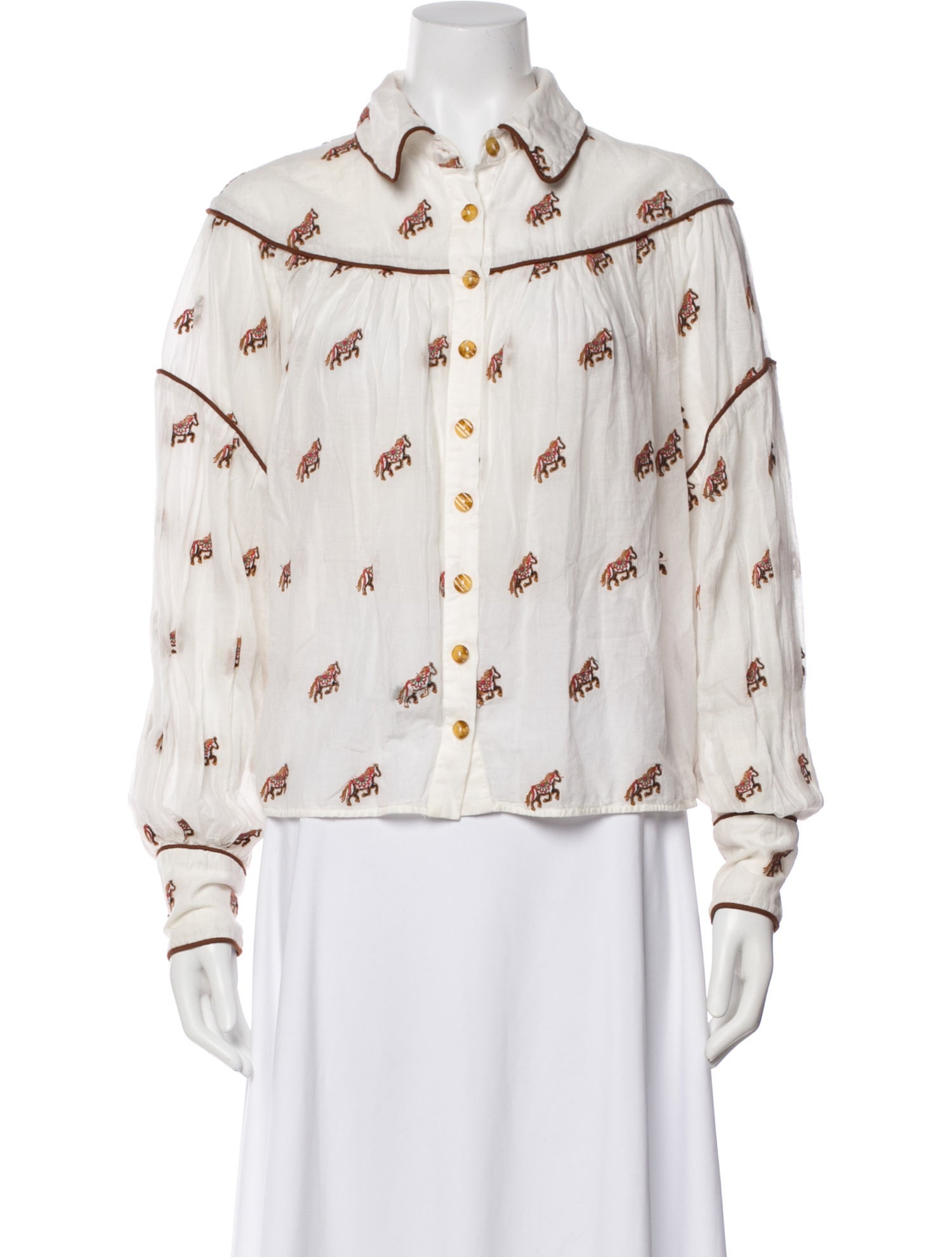 Farm Rio Printed Long Sleeve Button-Up Top