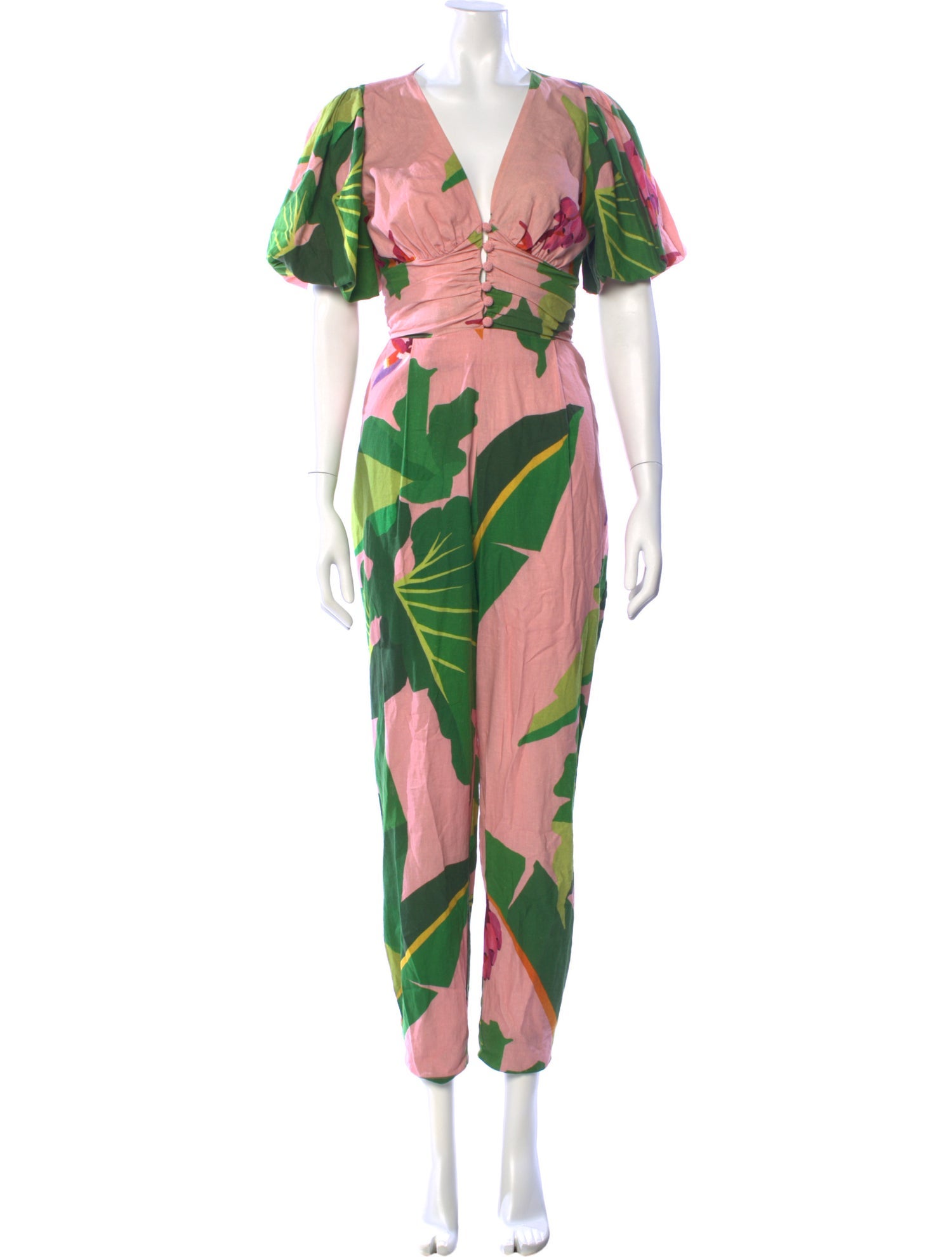 Farm Rio Printed Plunge Neckline Jumpsuit