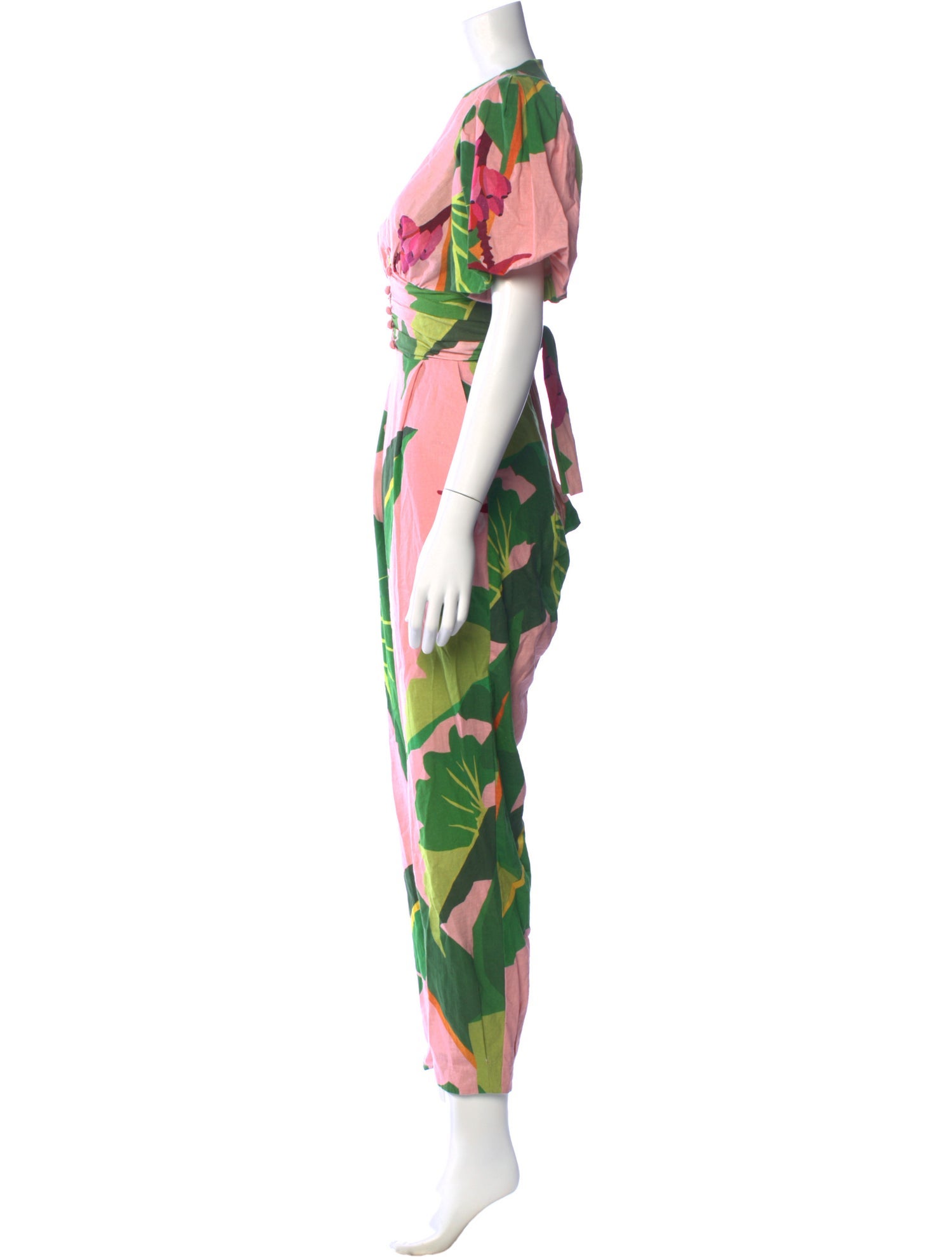 Farm Rio Printed Plunge Neckline Jumpsuit