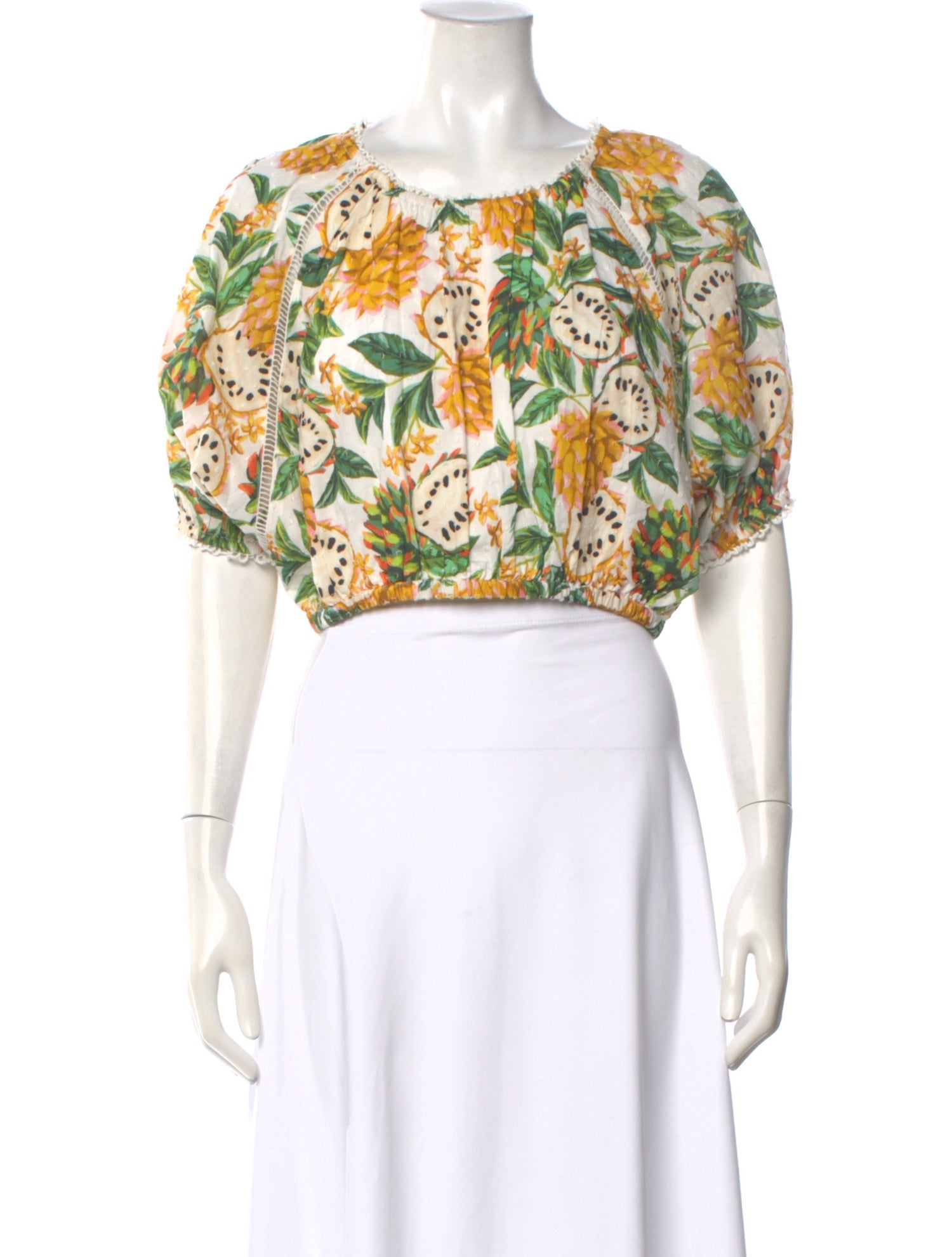 Farm Rio Floral Print Crew Neck Crop Top