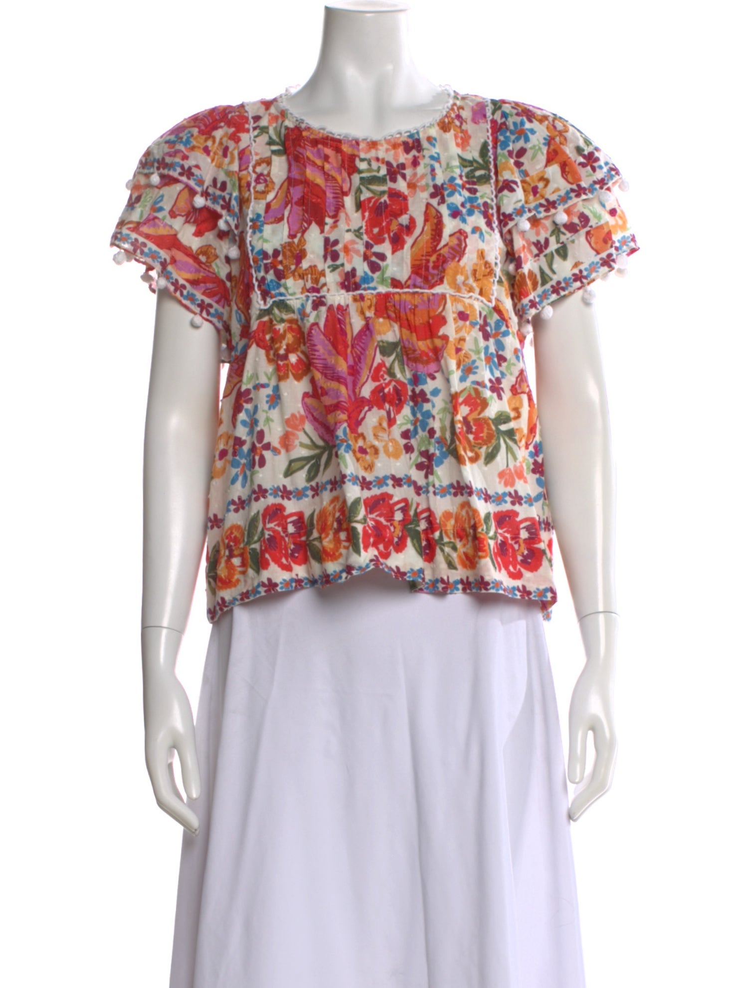Farm Rio Floral Print Crew Neck Blouse