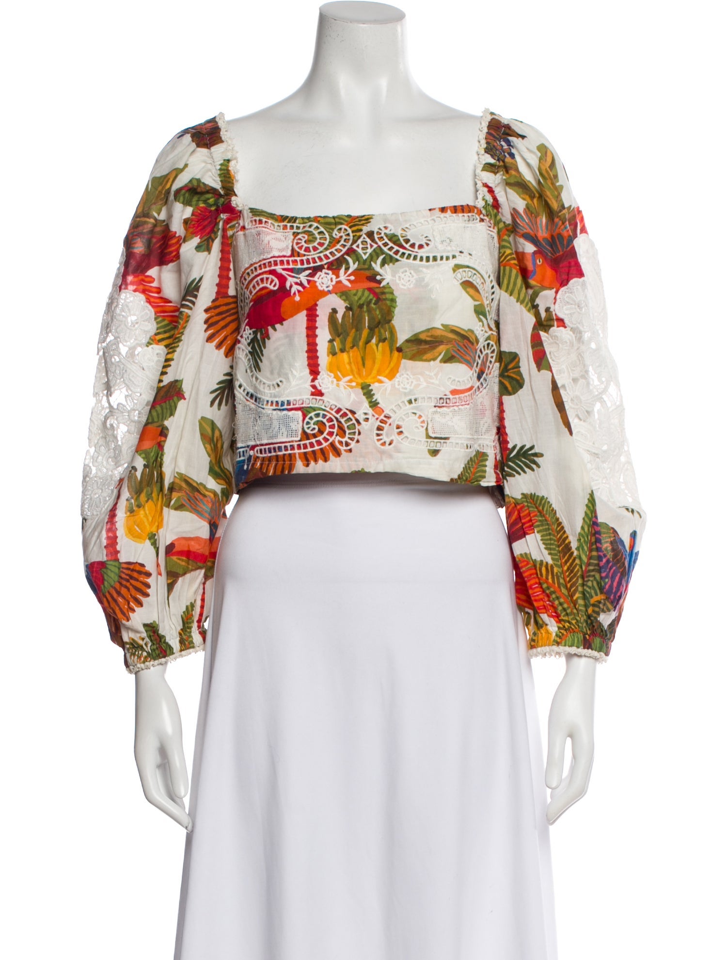 Farm Rio Floral Print Square Neckline Crop Top - White Tops, Clothing ...