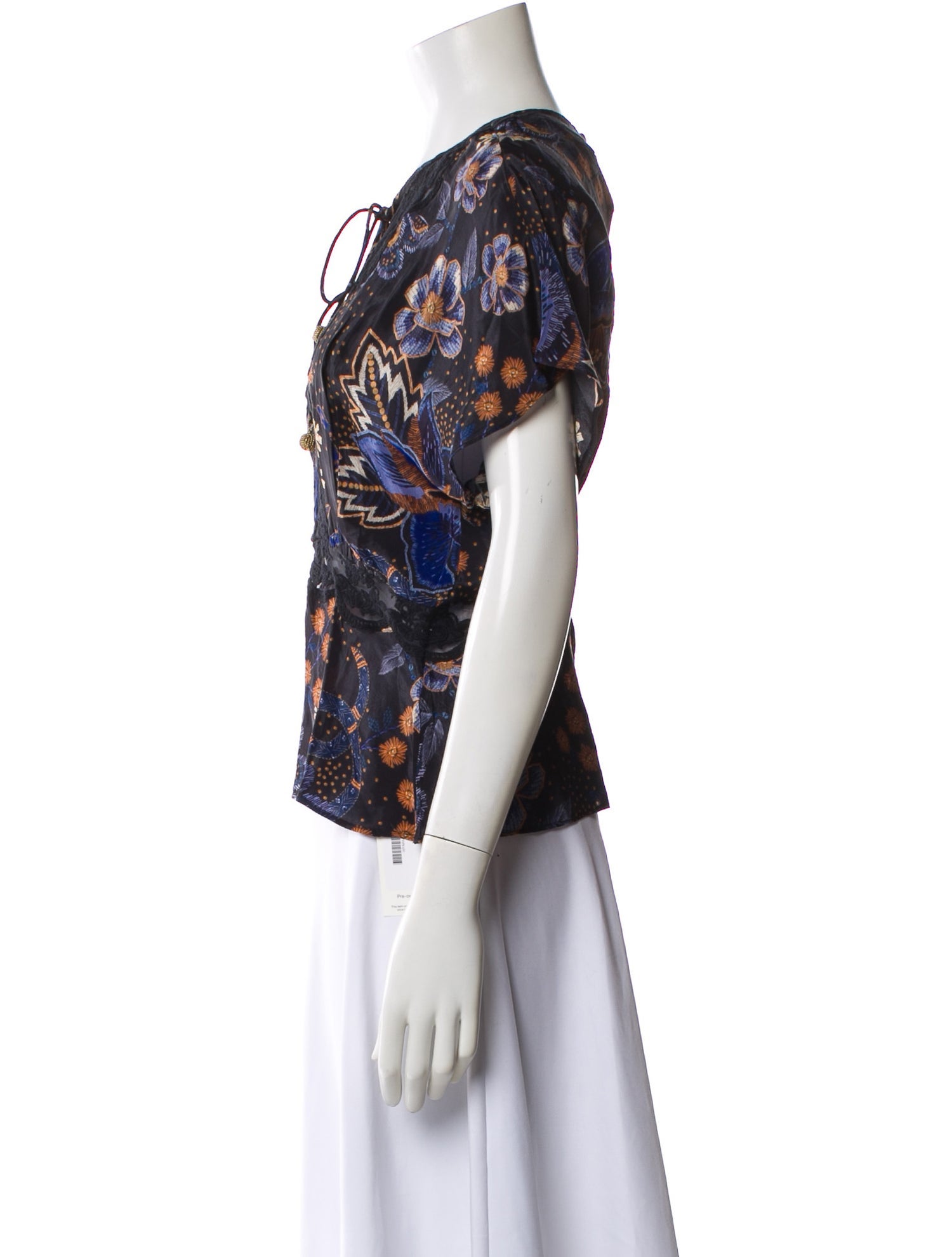 Farm Rio Floral Print Tie Neck Blouse