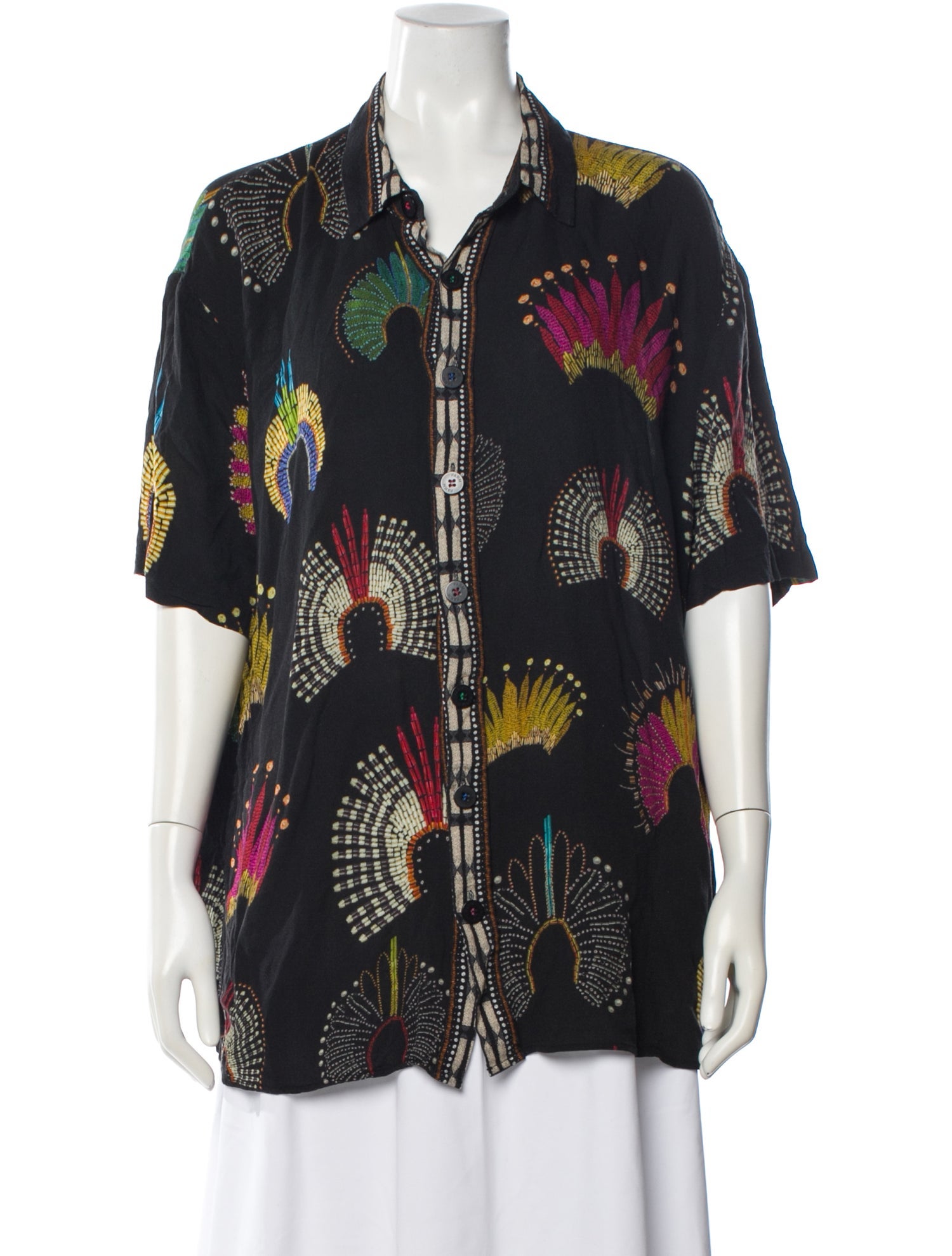 Farm Rio Patterned Short Sleeve Button-Up Top