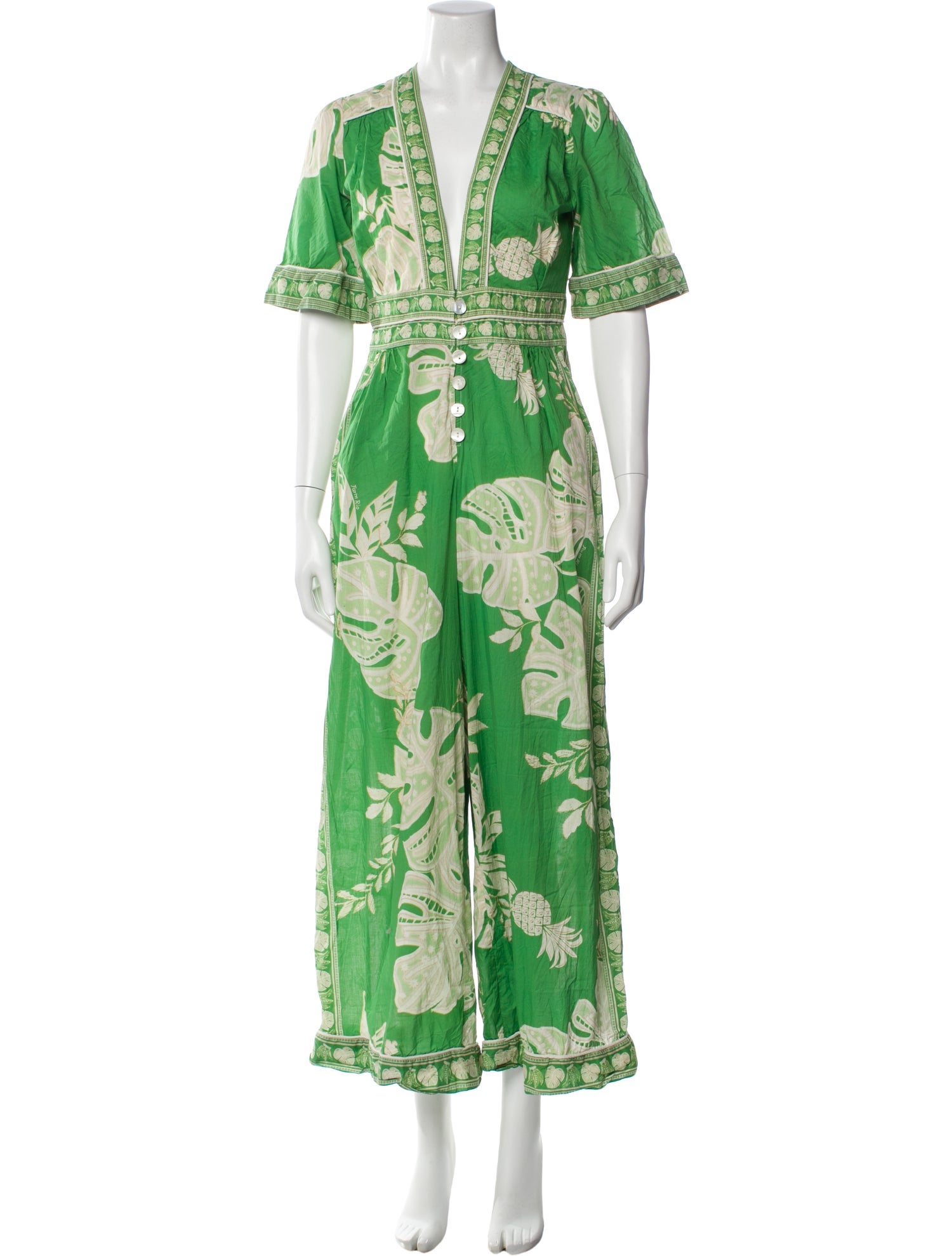 Farm Rio Printed Plunge Neckline Jumpsuit