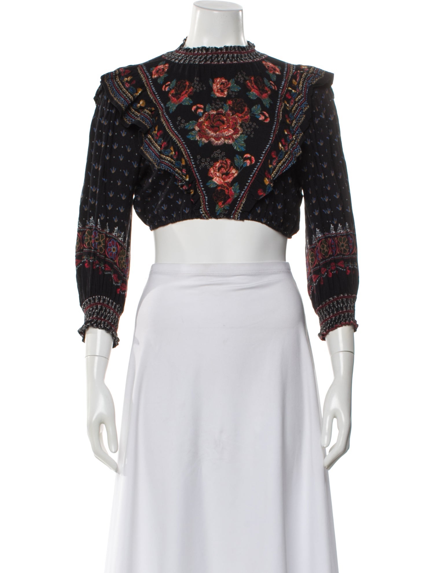 Farm Rio Floral Print Mock Neck Crop Top