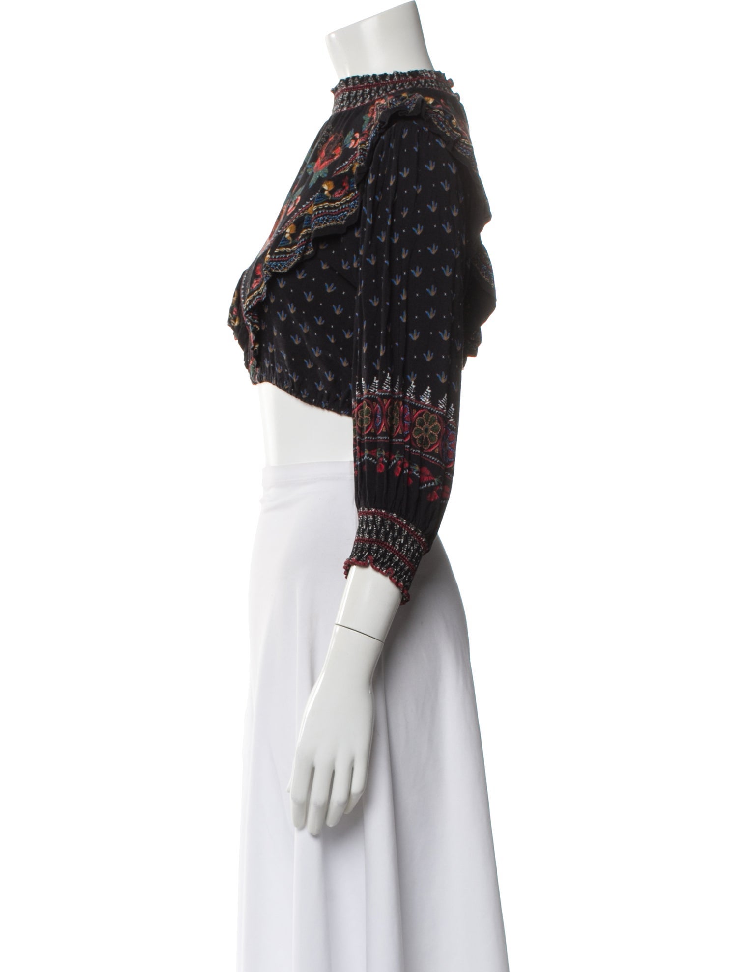 Farm Rio Floral Print Mock Neck Crop Top