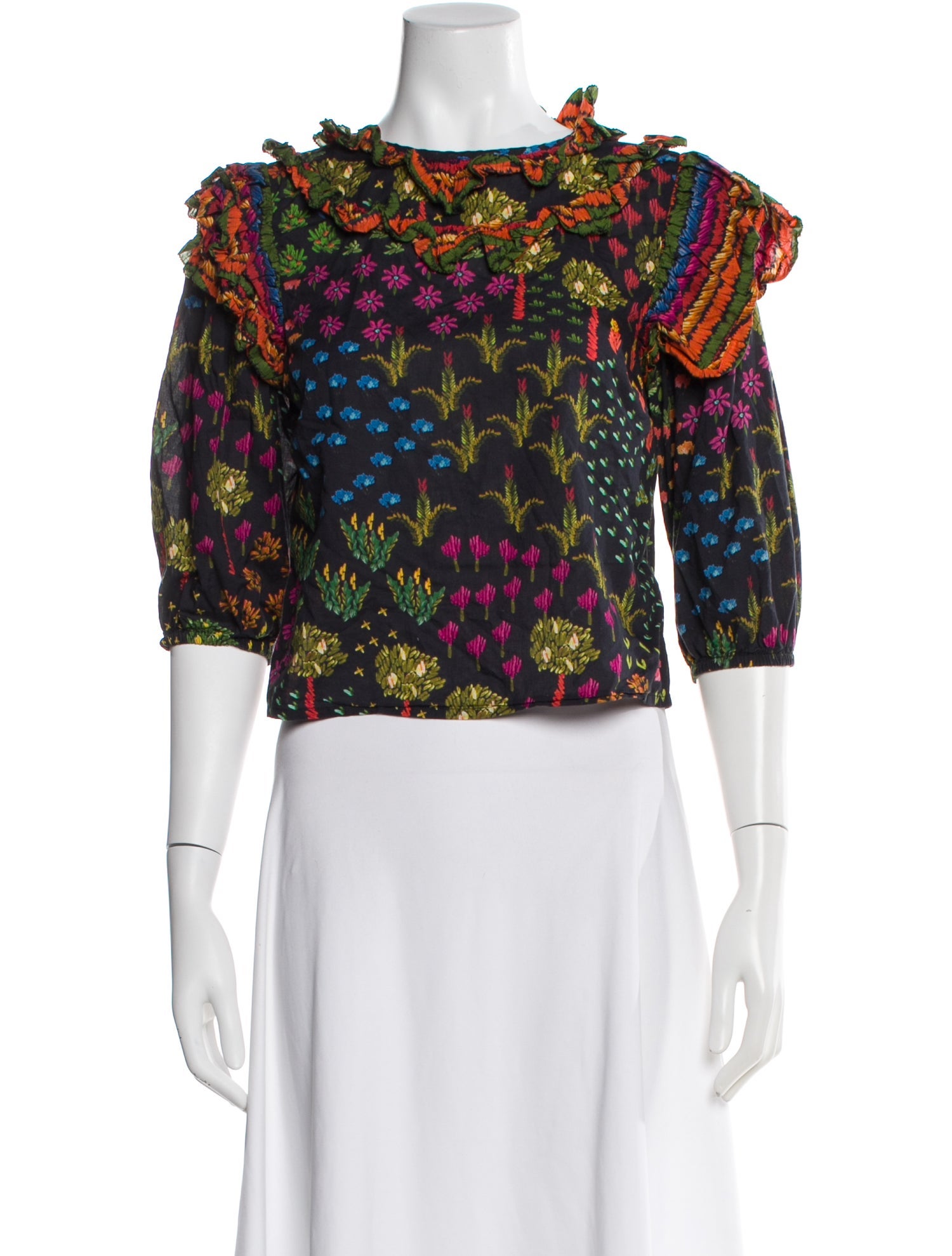 Farm Rio Floral Print Crew Neck Top