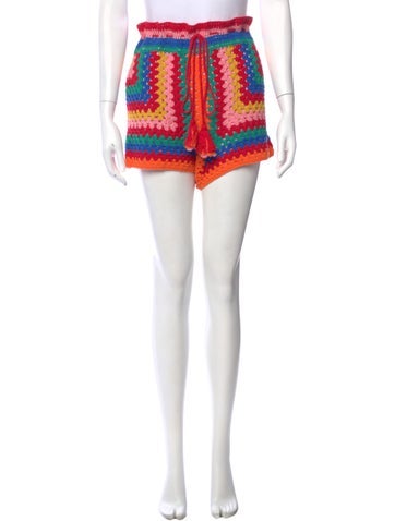 Pre-owned Farm Rio Lace Pattern Mini Shorts In Red