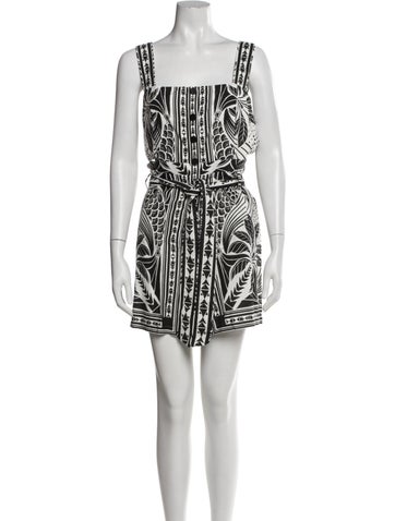 Pre-owned Farm Rio Linen Printed Romper W/ Tags In White