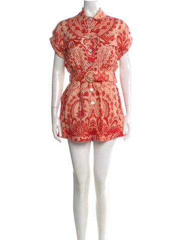 Pre-owned Farm Rio Linen Printed Romper In White