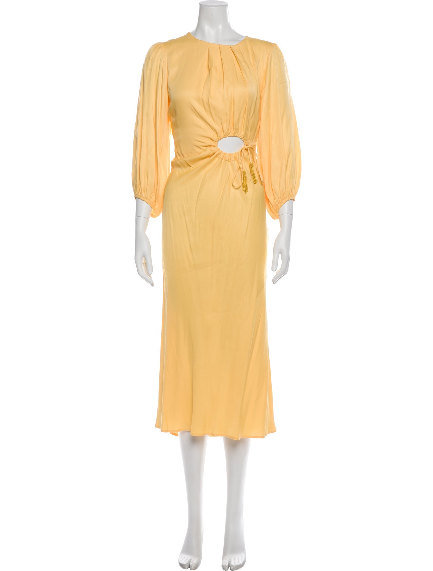 Farm Rio Yellow Front Circle Cut Out Midi Dress, Yellow / XS