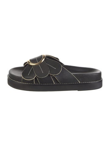 Pre-owned Farm Rio Leather Slides W/ Tags In Black