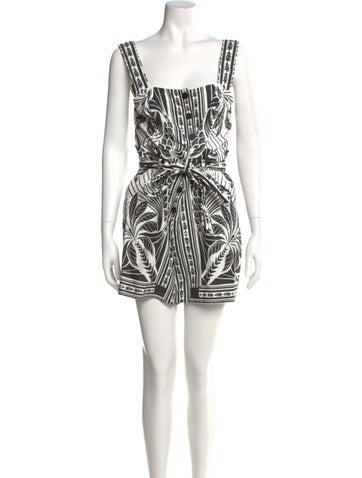 Pre-owned Farm Rio Linen Printed Romper W/ Tags In Blue