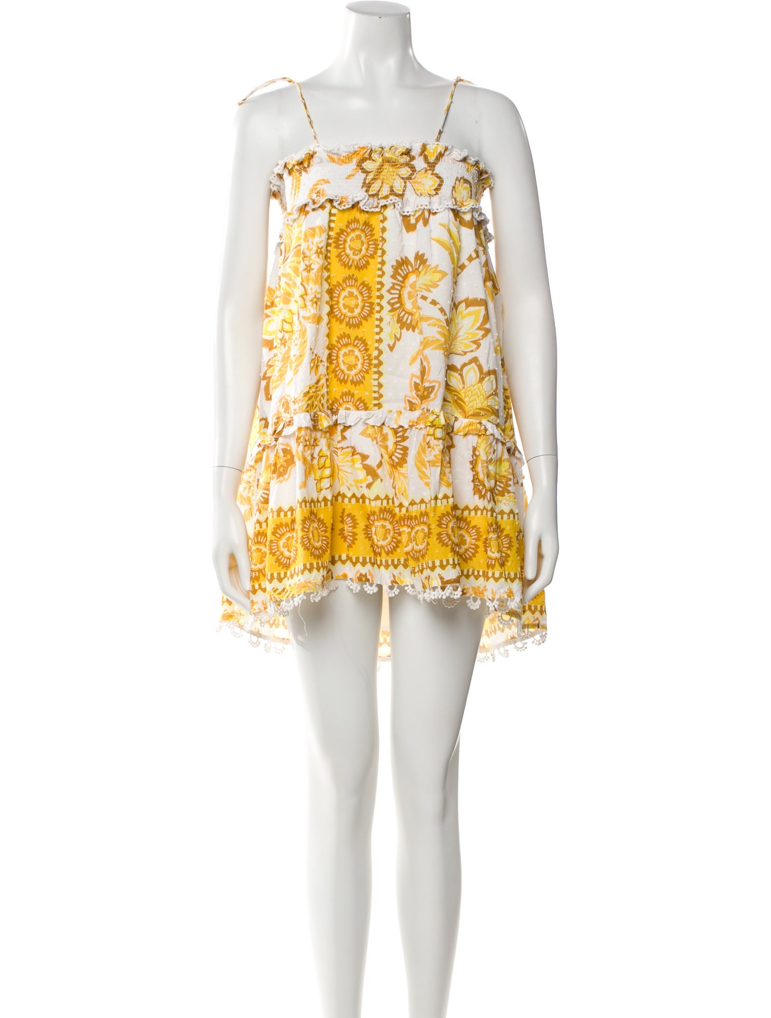 farm rio square neck mini dress Farm Rio Puff-Sleeve Square-Neck Slim Mini Dress