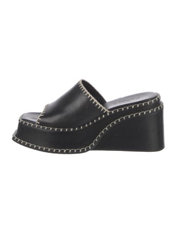 Pre-owned Farm Rio Leather Slides In Black