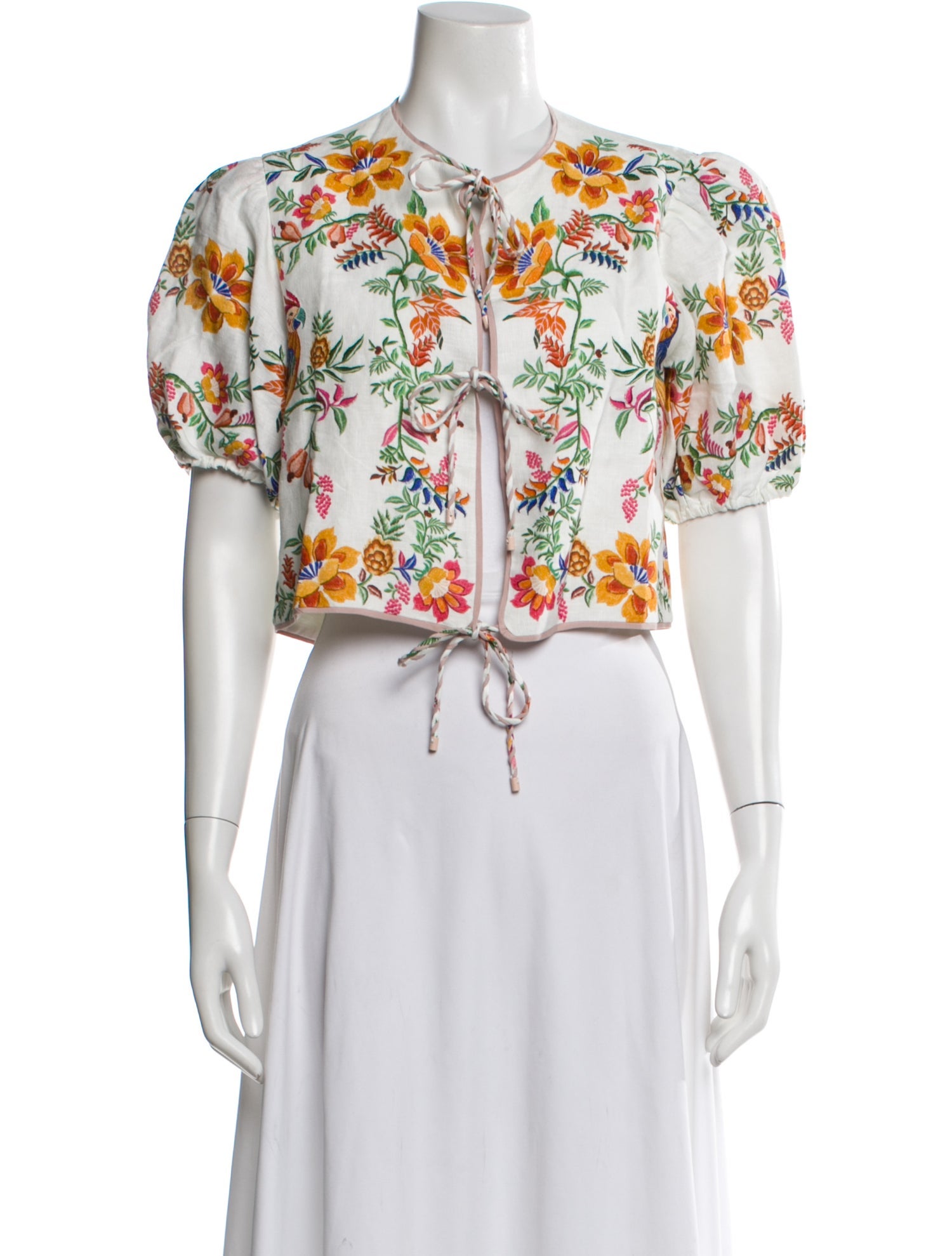 Farm Rio Linen Floral Print Evening Jacket