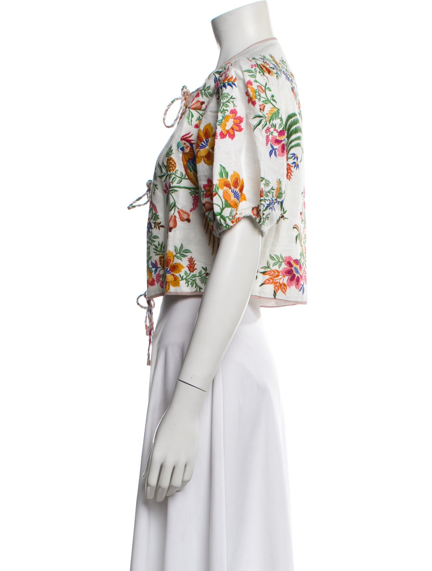 Farm Rio Linen Floral Print Evening Jacket