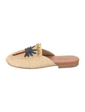 Pre-owned Farm Rio Straw Patterned Mules In Neutral