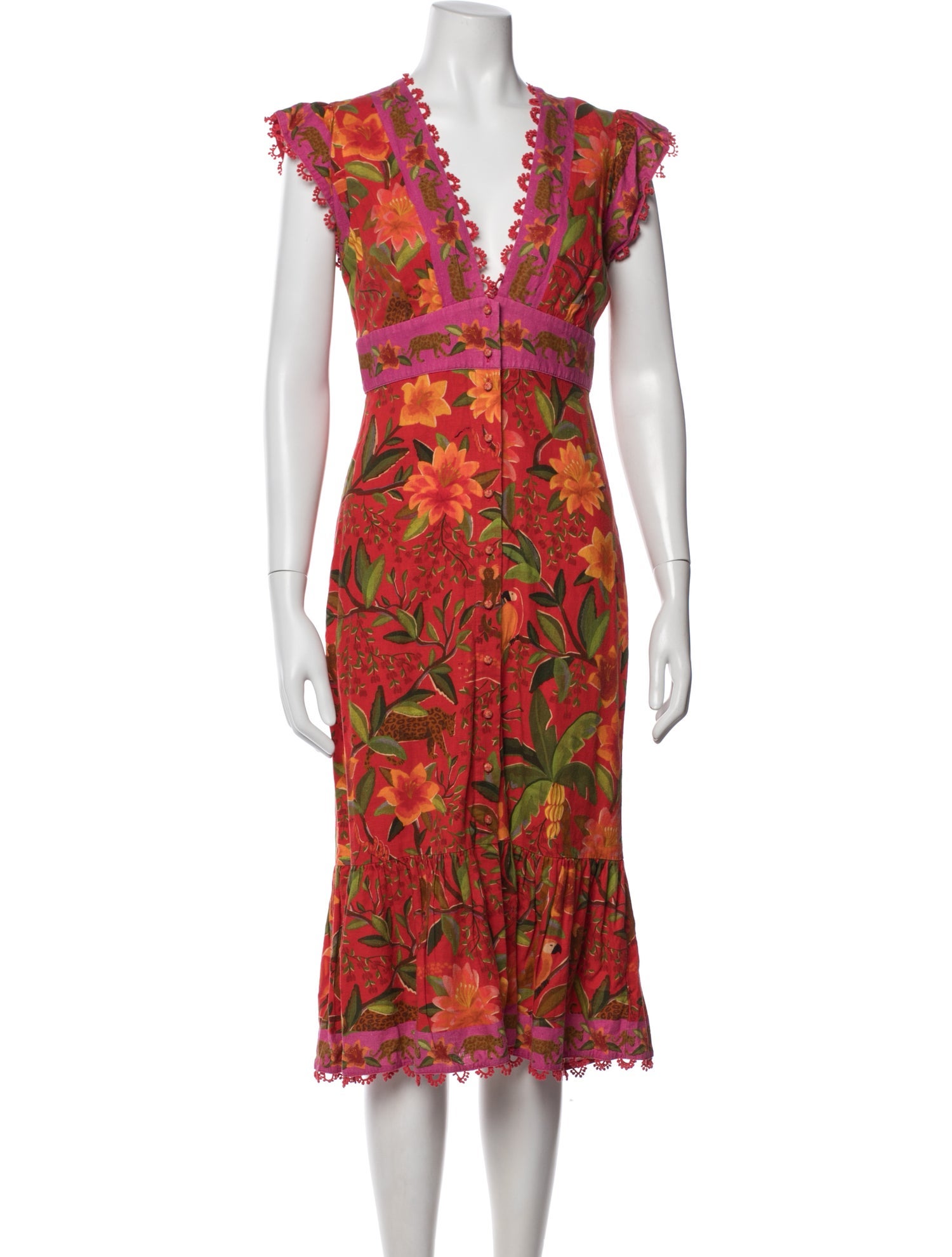 farm rio red short sleeves midi dress Red Sleeveless Midi Dress