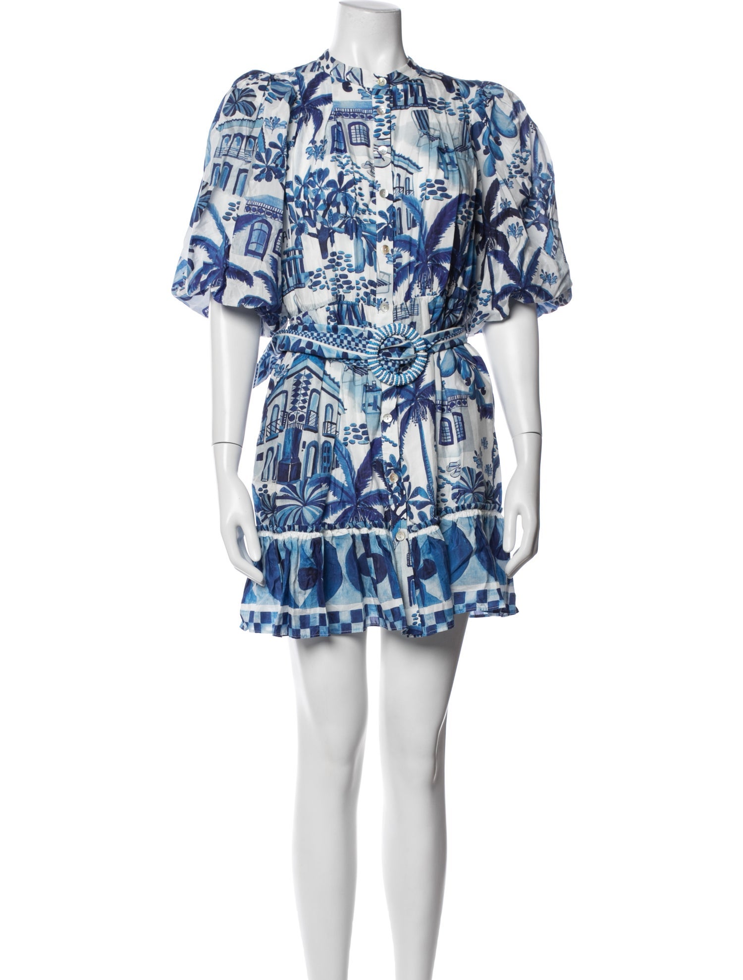 farm rio blue and white dress Off-White Richelieu Sunflower Midi  Embrace the rhythm of nature with the Blue Foliage Off Blue Full Of Flowers Midi