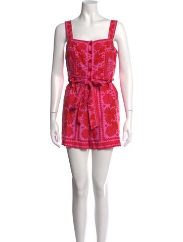 Pre-owned Farm Rio Linen Printed Romper In Pink