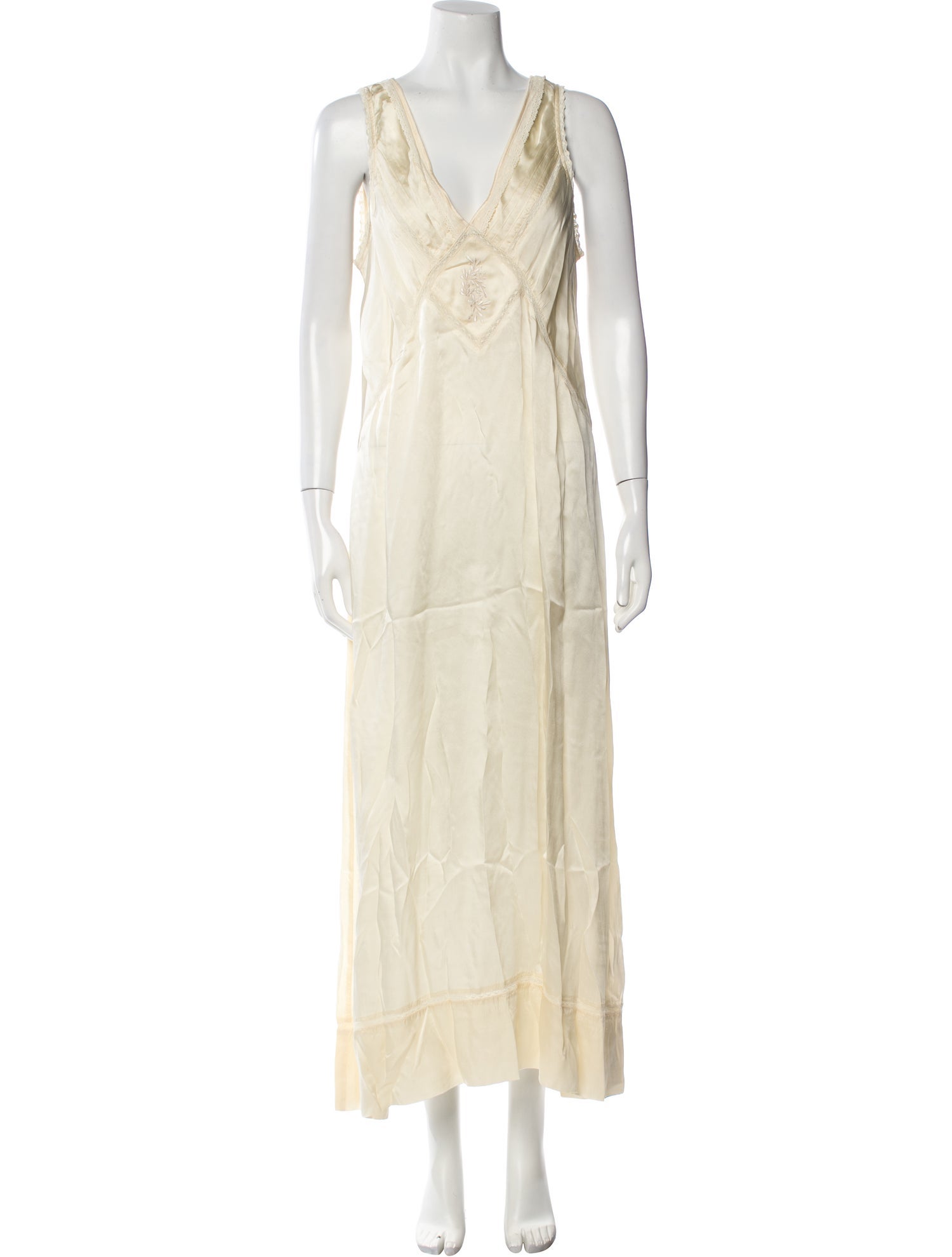 FAUNE Silk Lace Trim Embellishment Nightgown