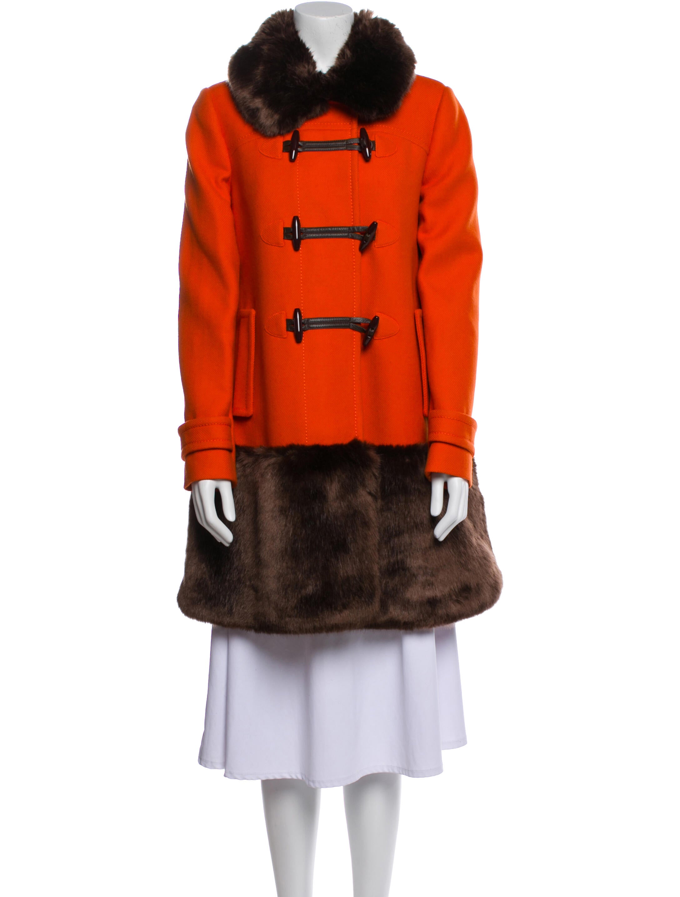 Florence Broadhurst x Kate Spade Wool Colorblock Pattern Faux Fur Coat