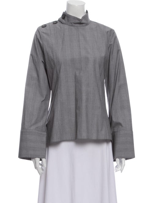 Fabiana Pigna Mock Neck Long Sleeve Blouse Grey