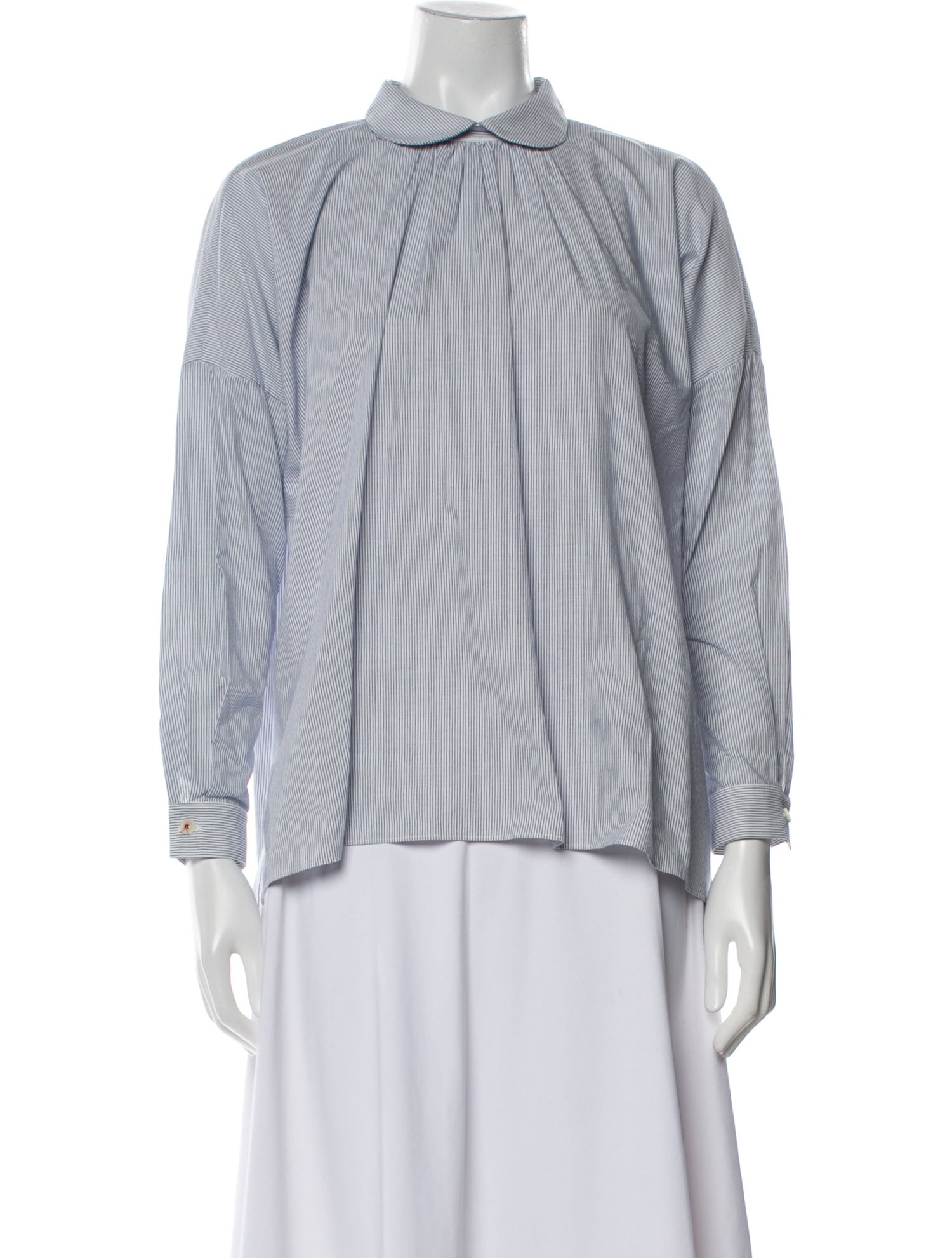 Fabiana Pigna Striped Mock Neck Button-Up Top